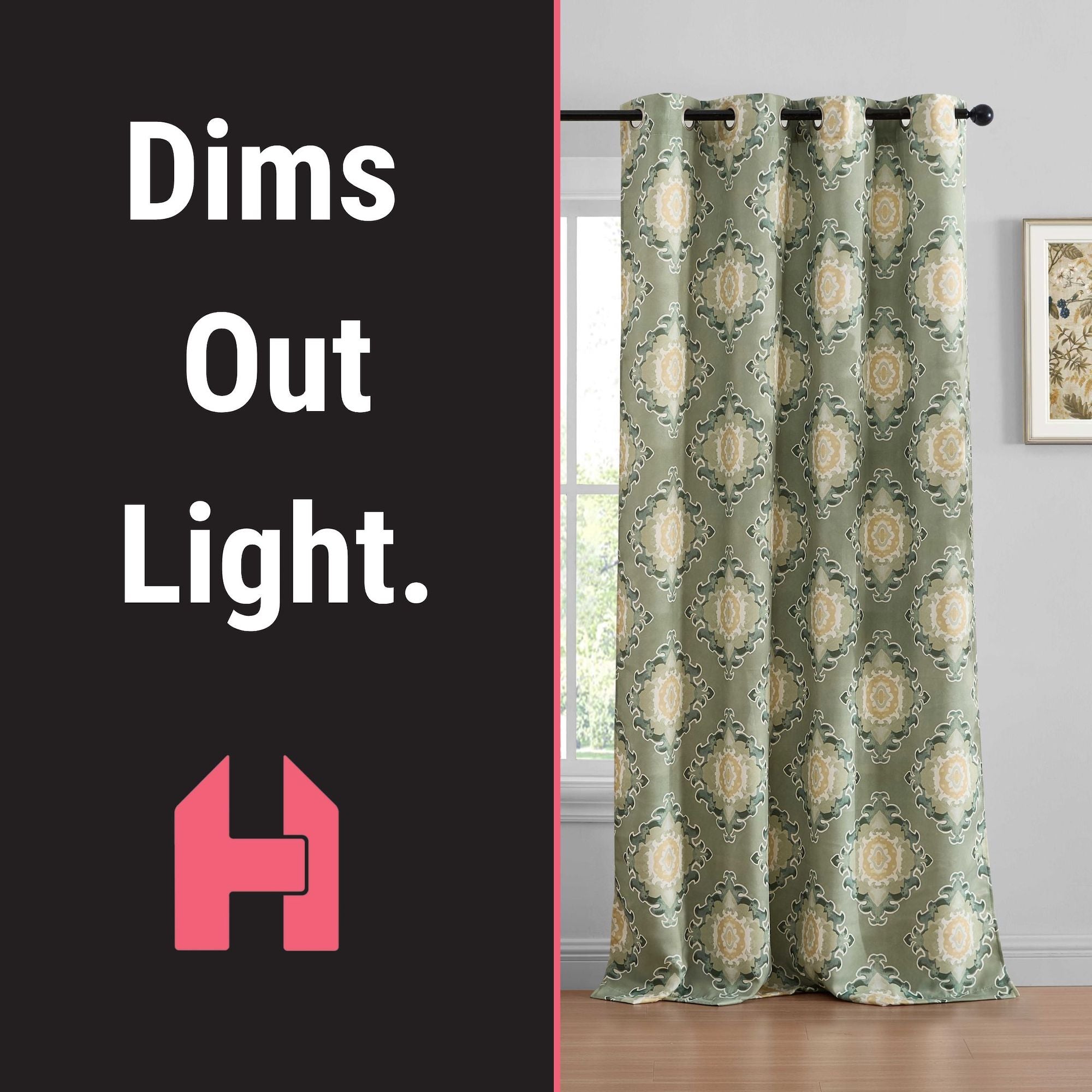 Liam Ogee Ikatt Damask Grommet Window Curtains - Pair