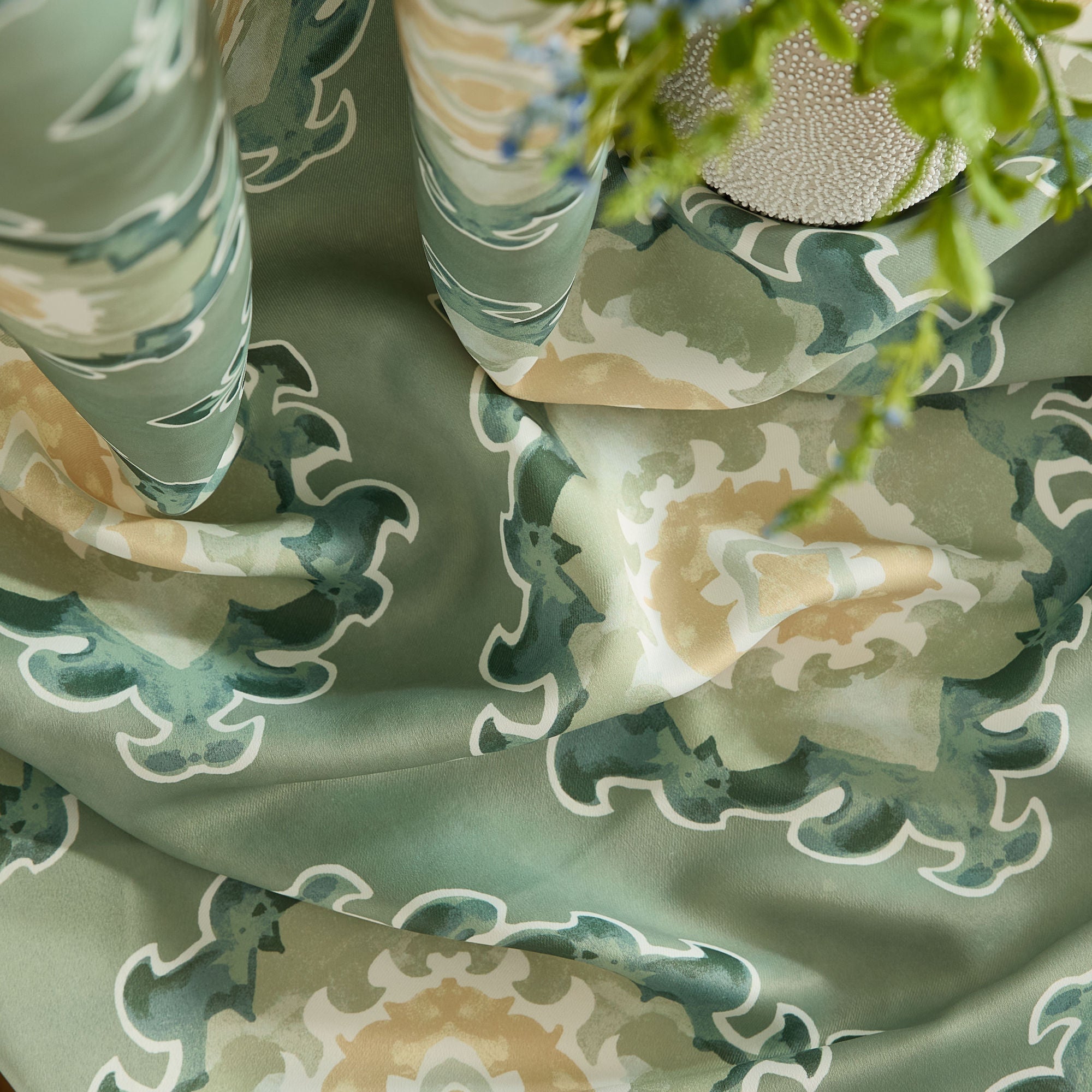 Liam Ogee Ikatt Damask Grommet Window Curtains - Pair