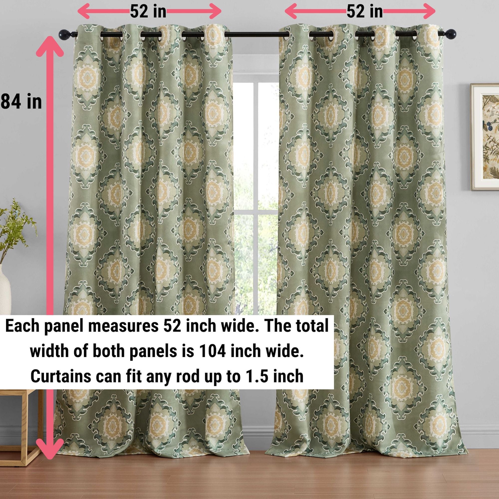 Liam Ogee Ikatt Damask Grommet Window Curtains - Pair