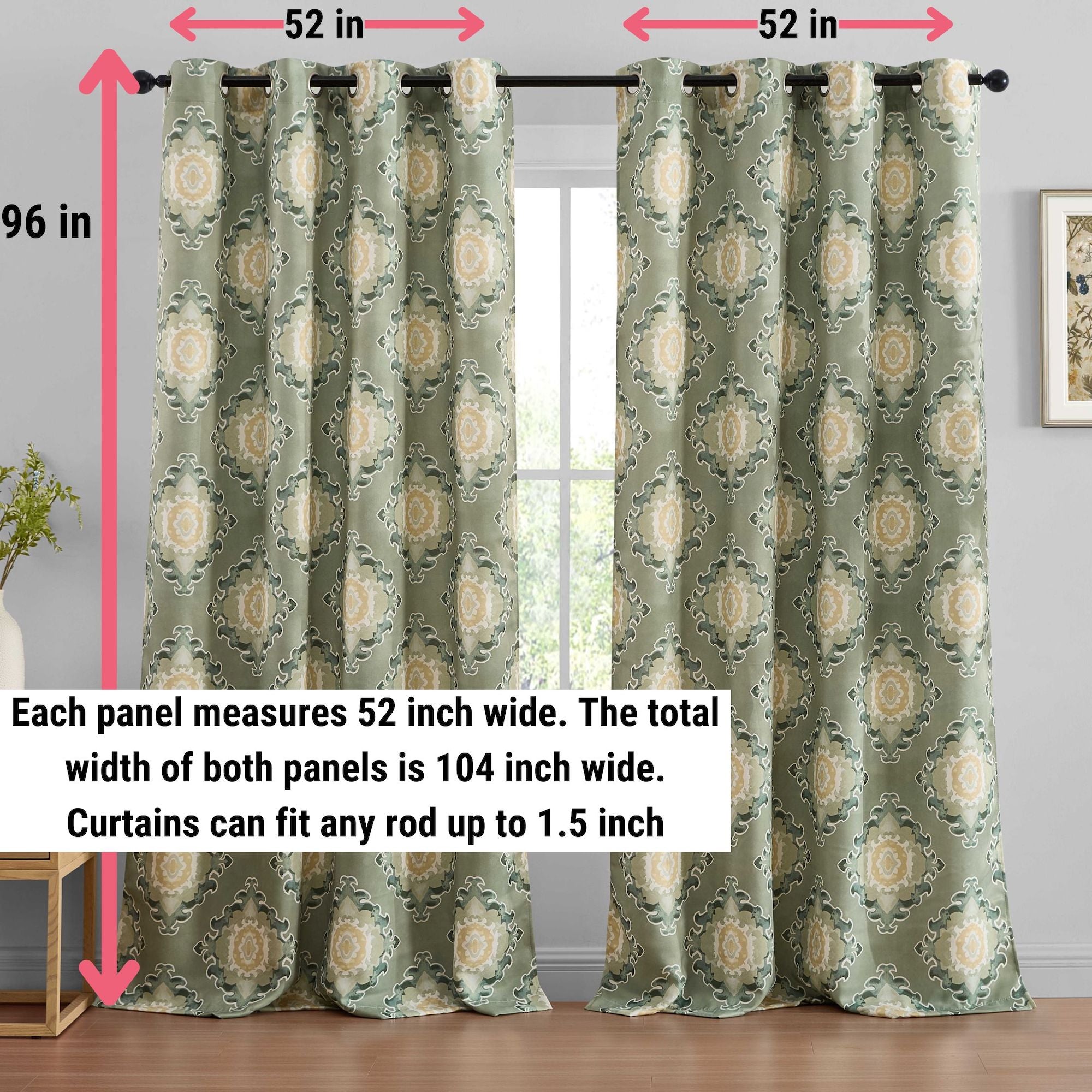Liam Ogee Ikatt Damask Grommet Window Curtains - Pair