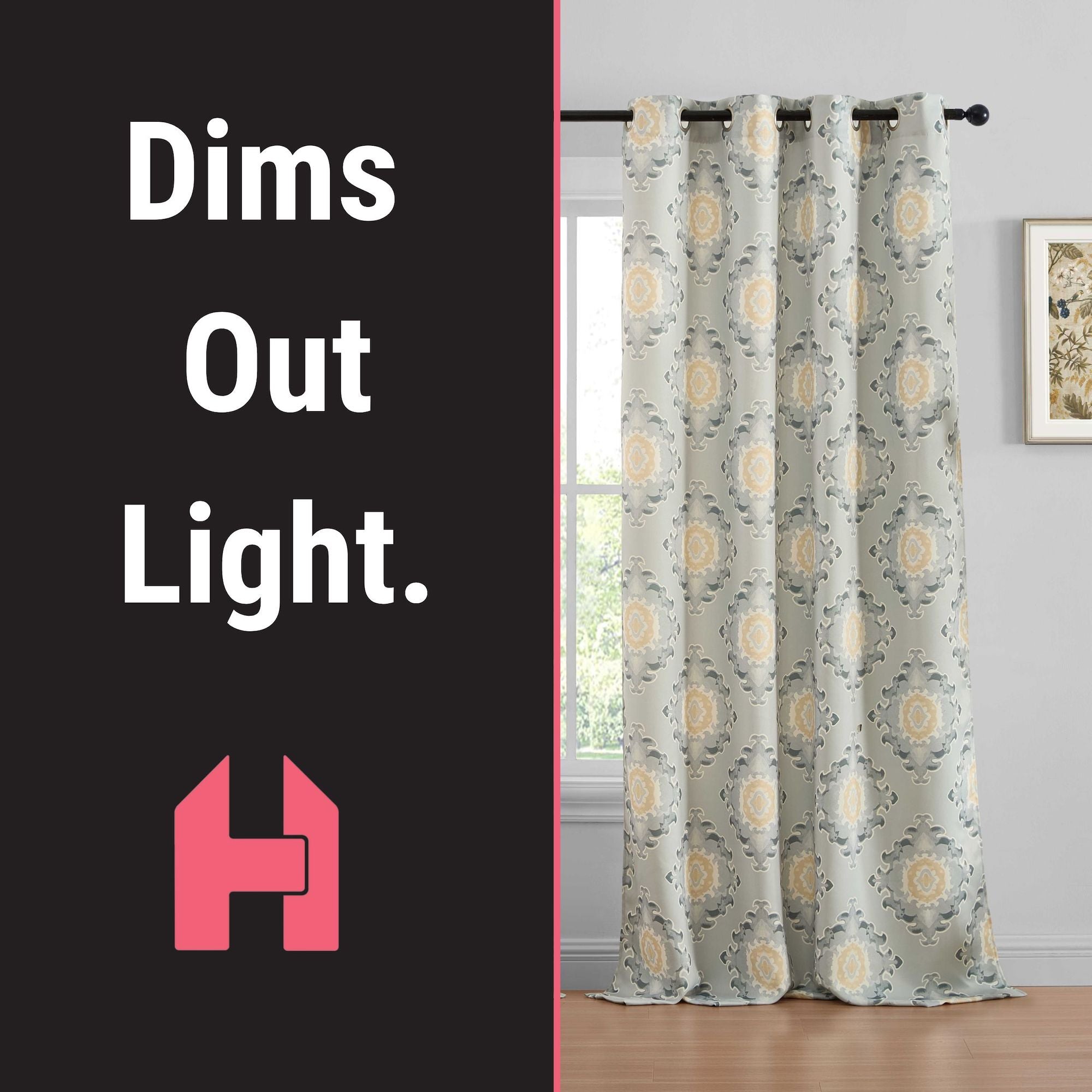 Liam Ogee Ikatt Damask Grommet Window Curtains - Pair
