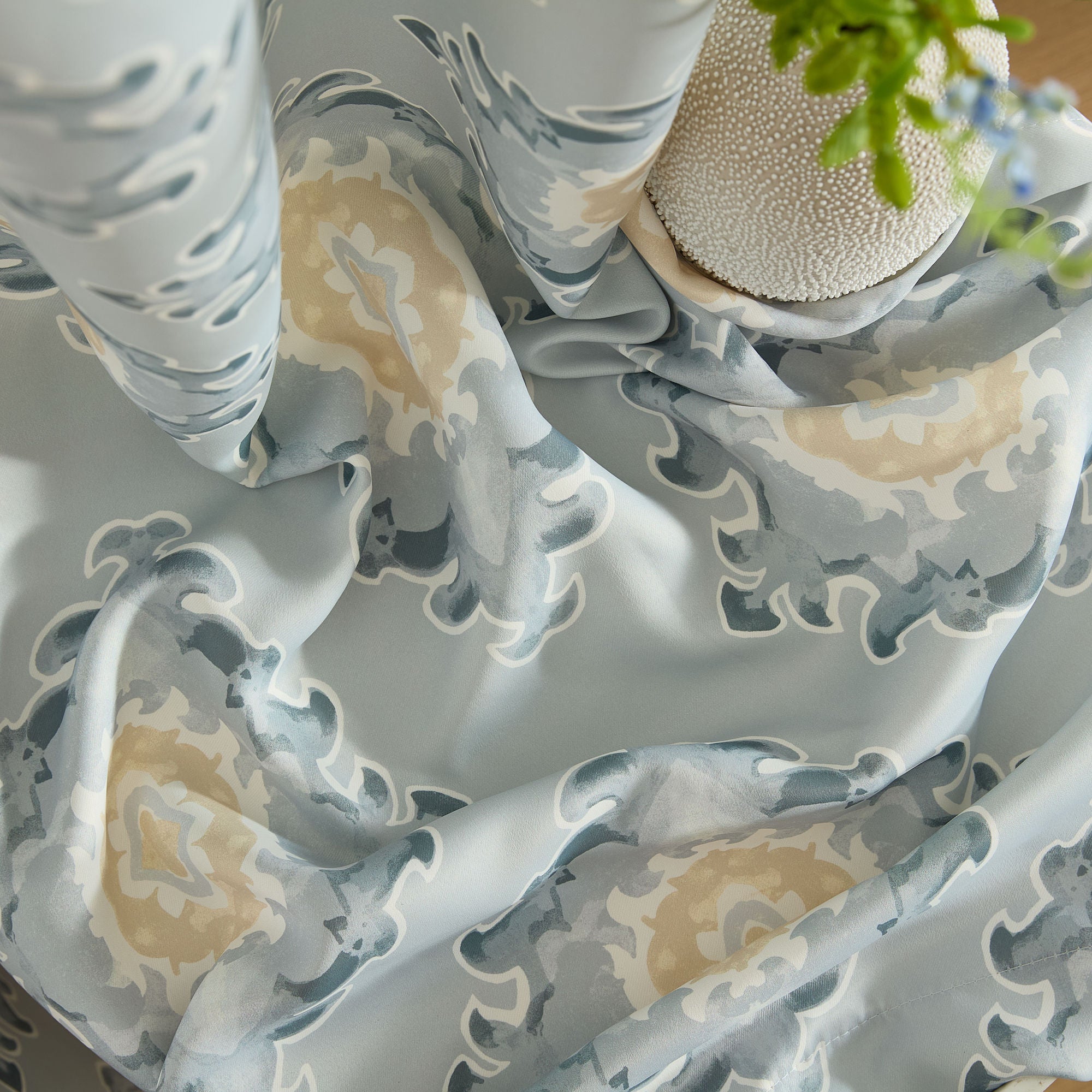 Liam Ogee Ikatt Damask Grommet Window Curtains - Pair