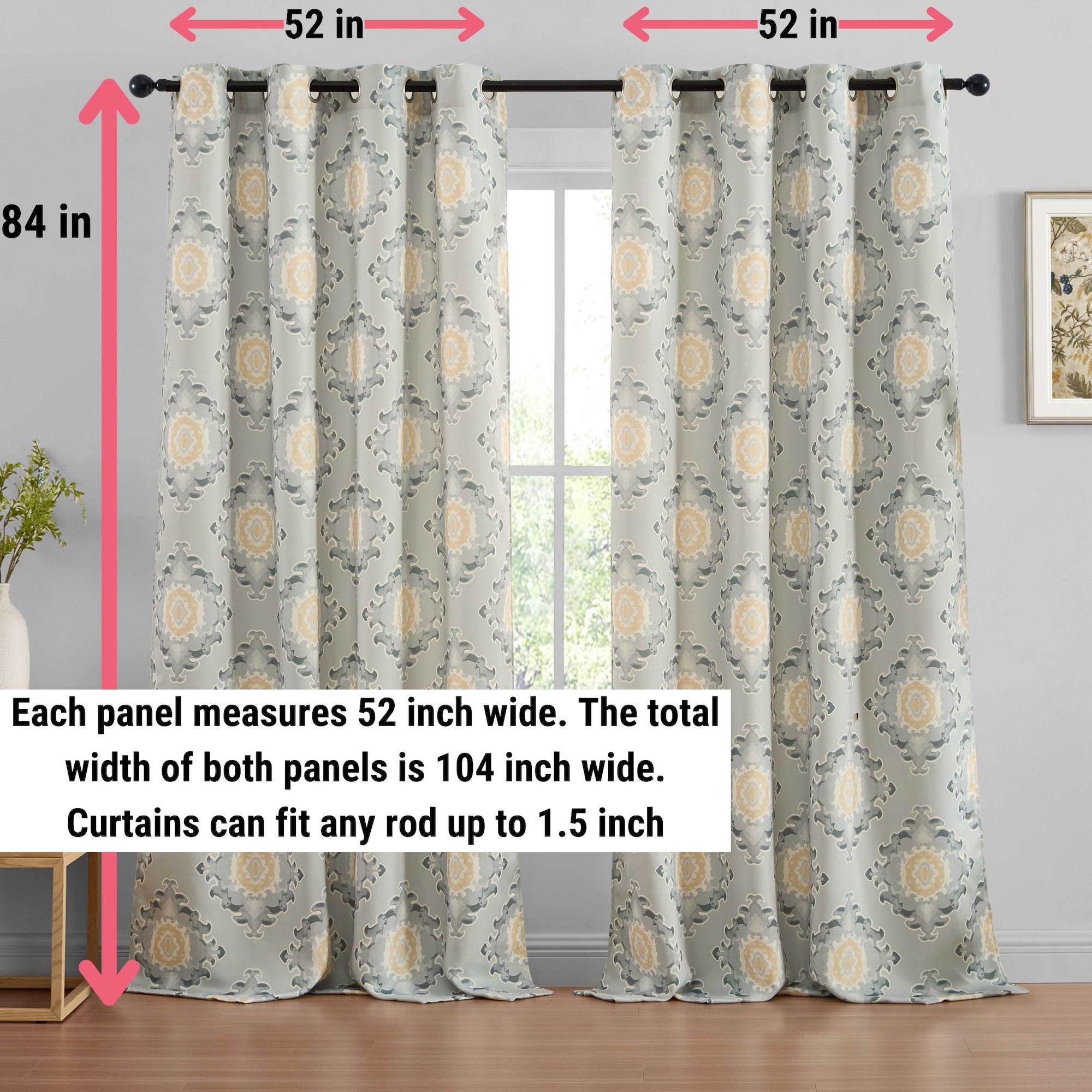 Liam Ogee Ikatt Damask Grommet Window Curtains - Pair