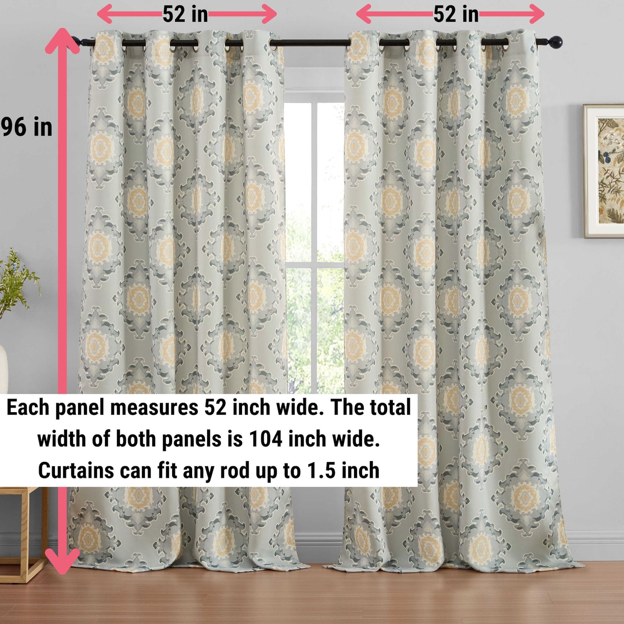 Liam Ogee Ikatt Damask Grommet Window Curtains - Pair