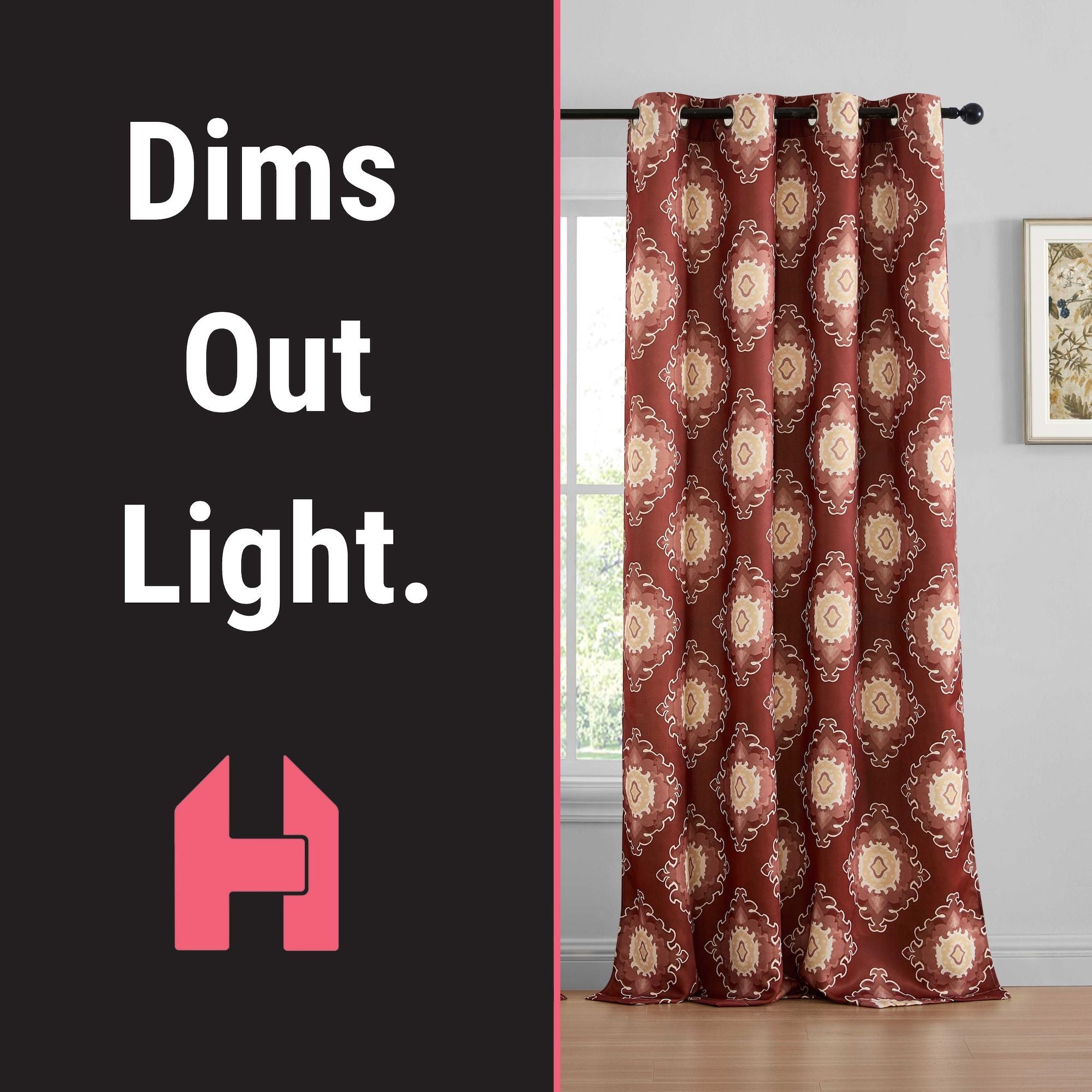 Liam Ogee Ikatt Damask Grommet Window Curtains - Pair