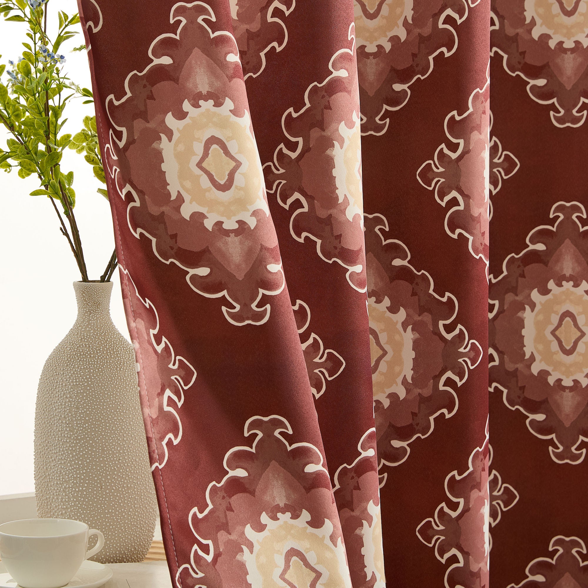 Liam Ogee Ikatt Damask Grommet Window Curtains - Pair