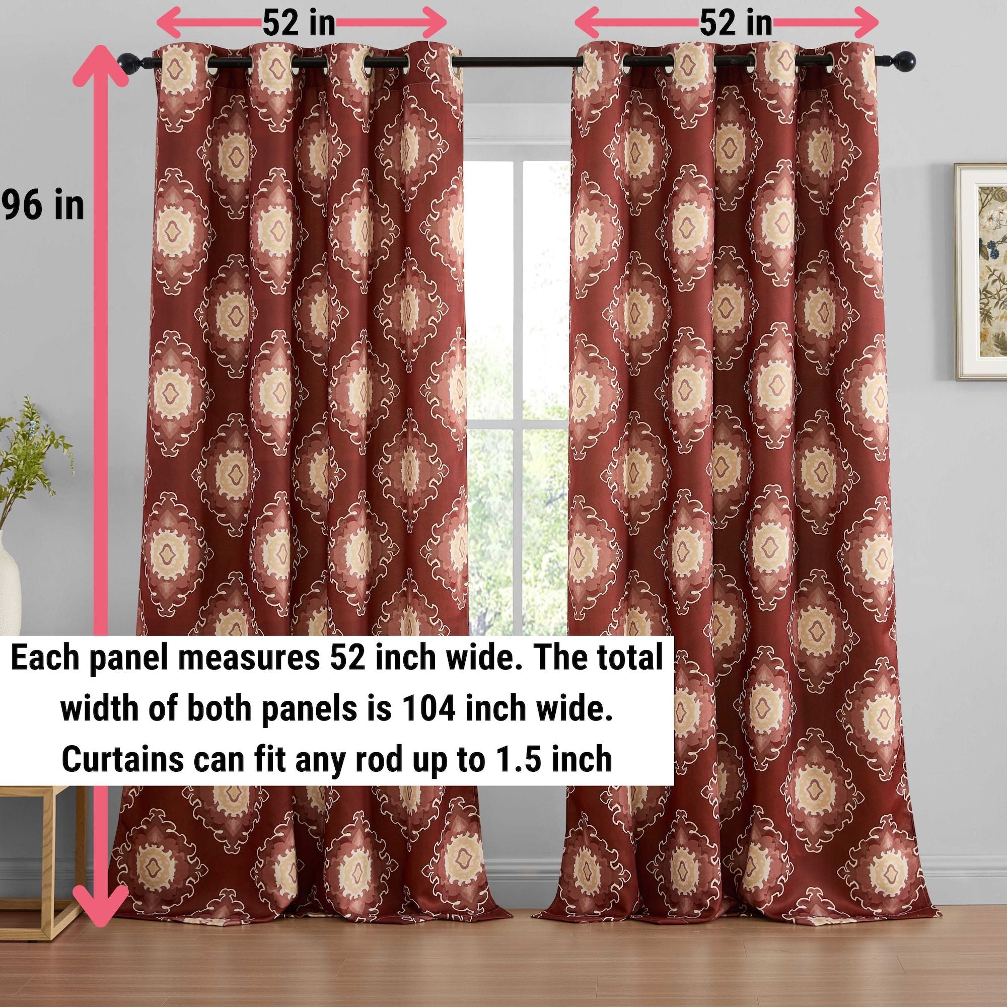 Liam Ogee Ikatt Damask Grommet Window Curtains - Pair