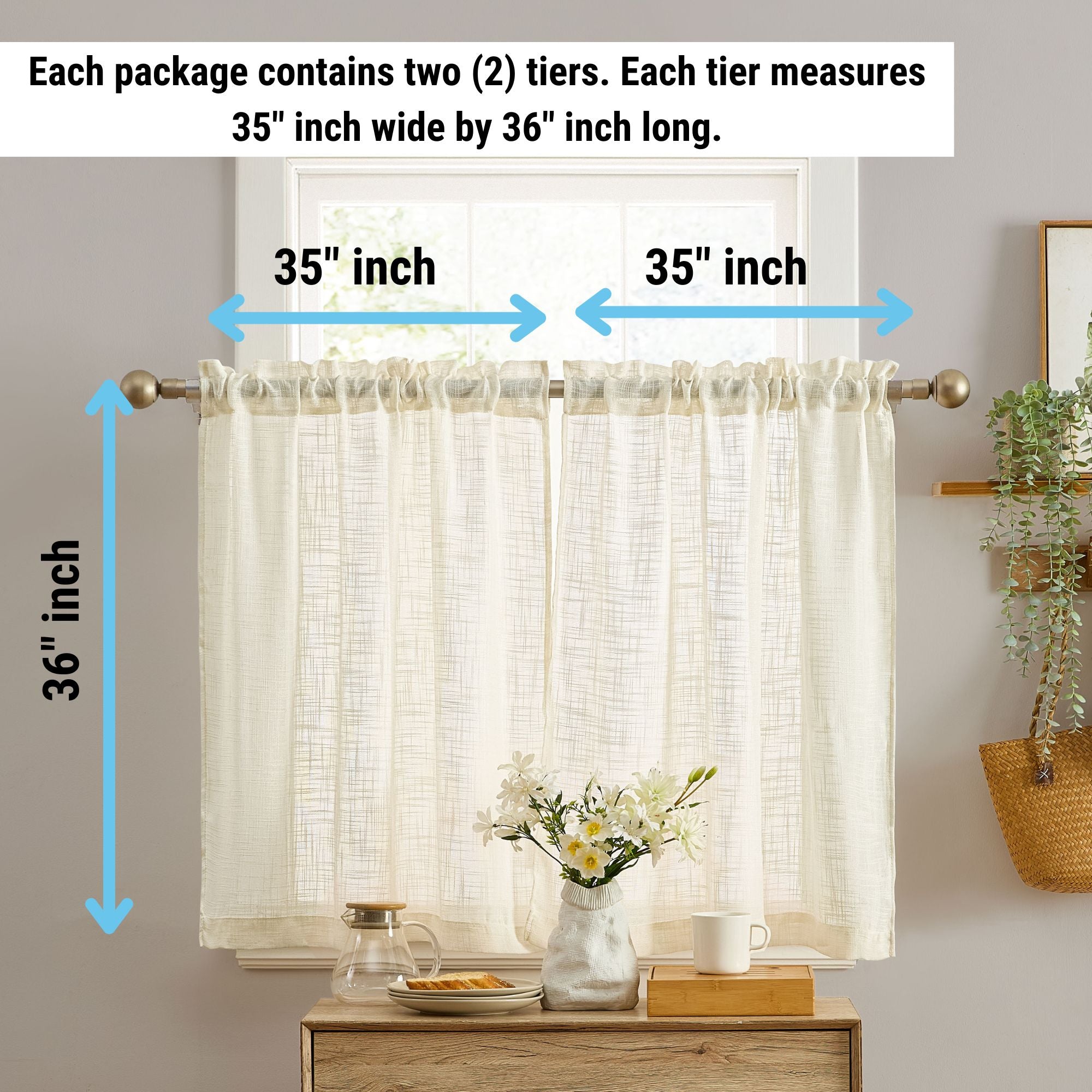 Linda Faux Linen Rod Pocket Cafe Tiers