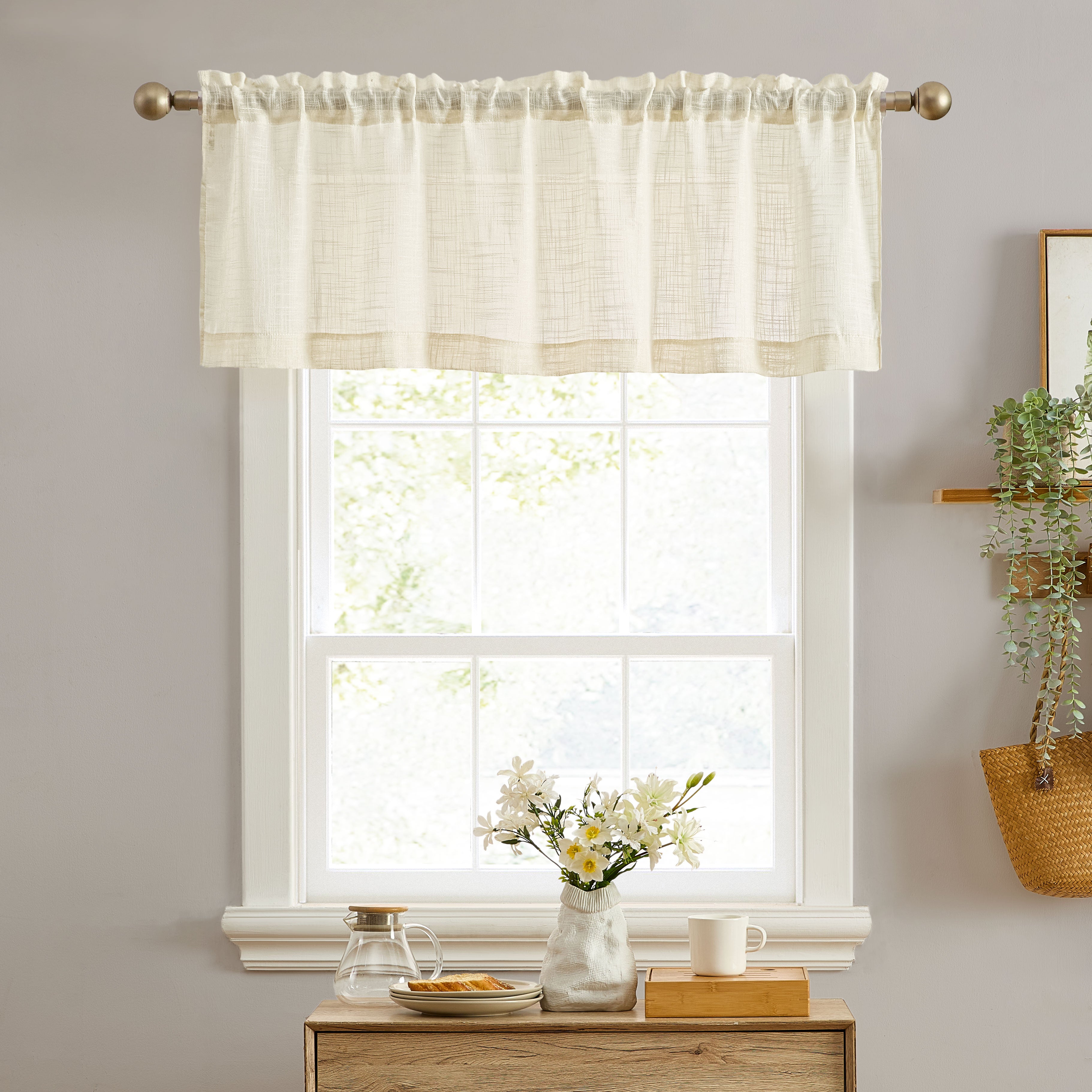 Linda Faux Linen Rod Pocket Cafe Valance