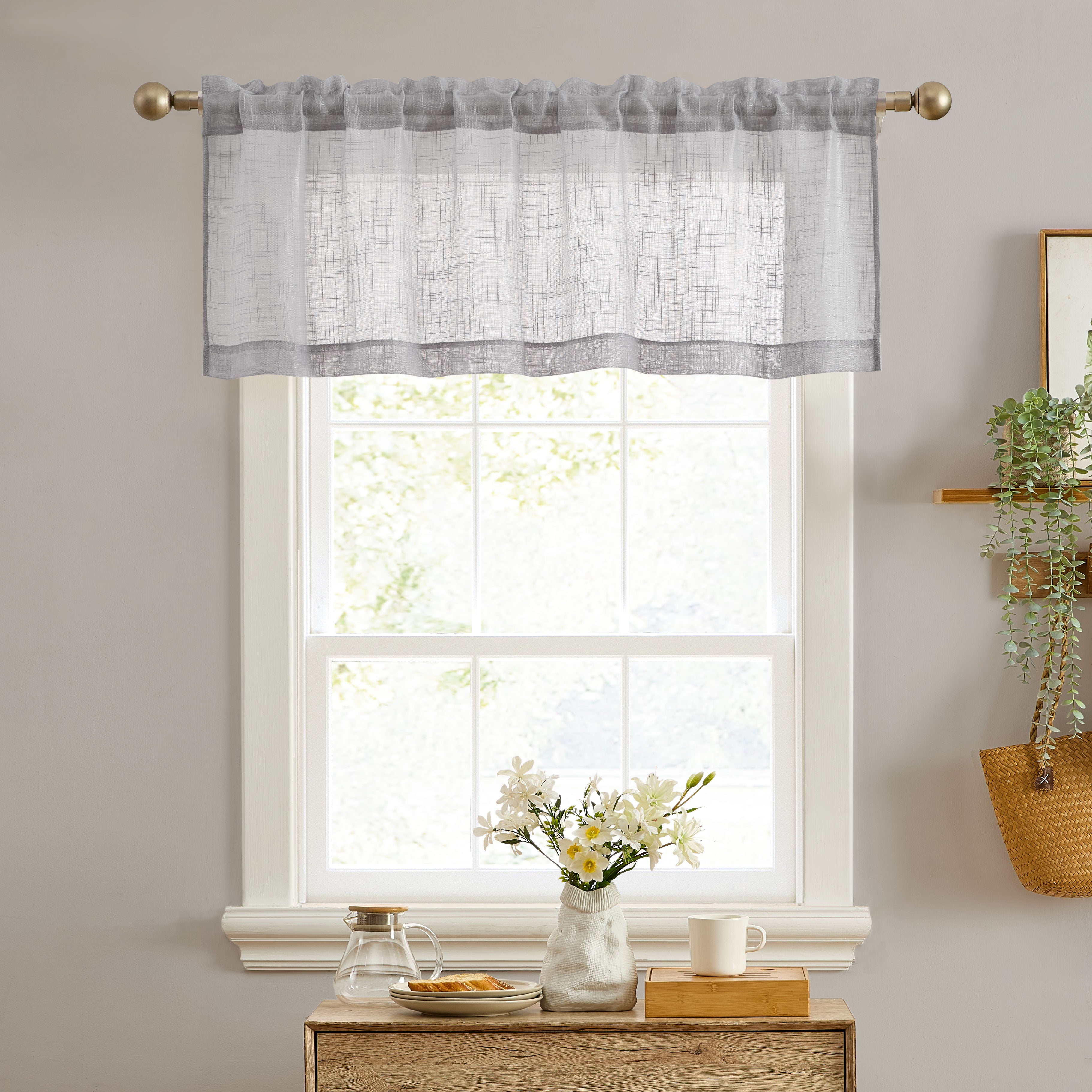 Linda Faux Linen Rod Pocket Cafe Valance
