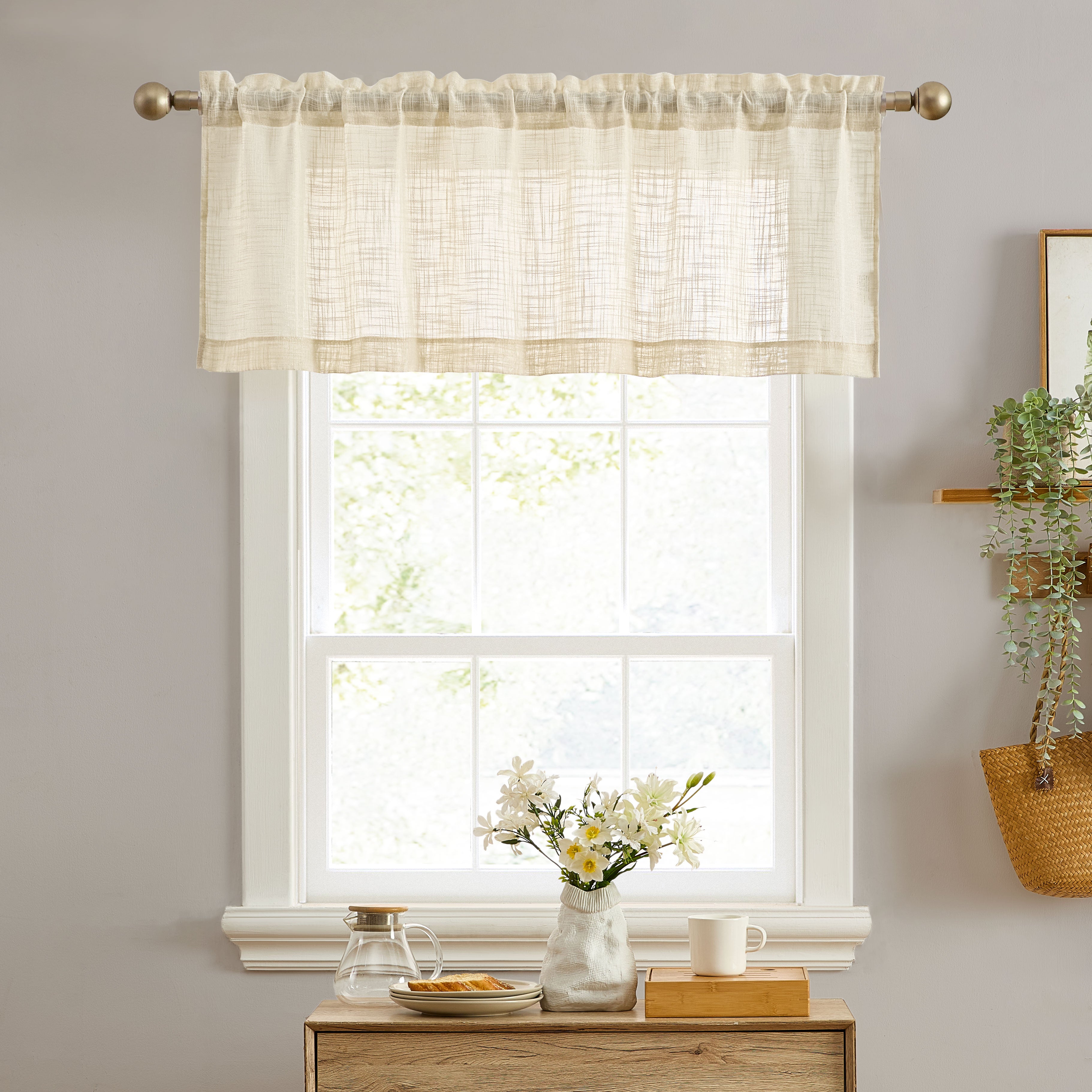 Linda Faux Linen Rod Pocket Cafe Valance