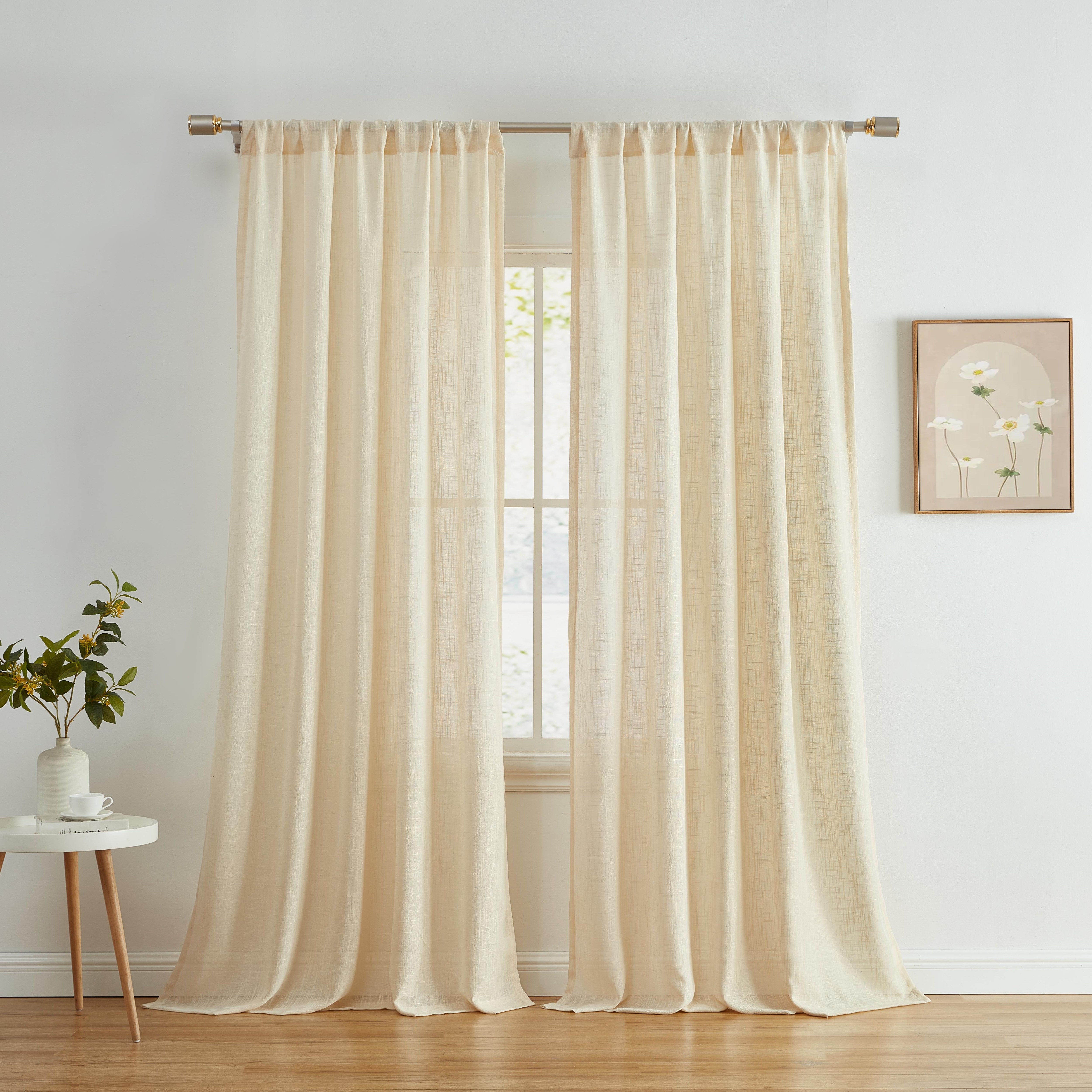 Privacy Faux Linen Textured Semi Sheer Curtain Panels