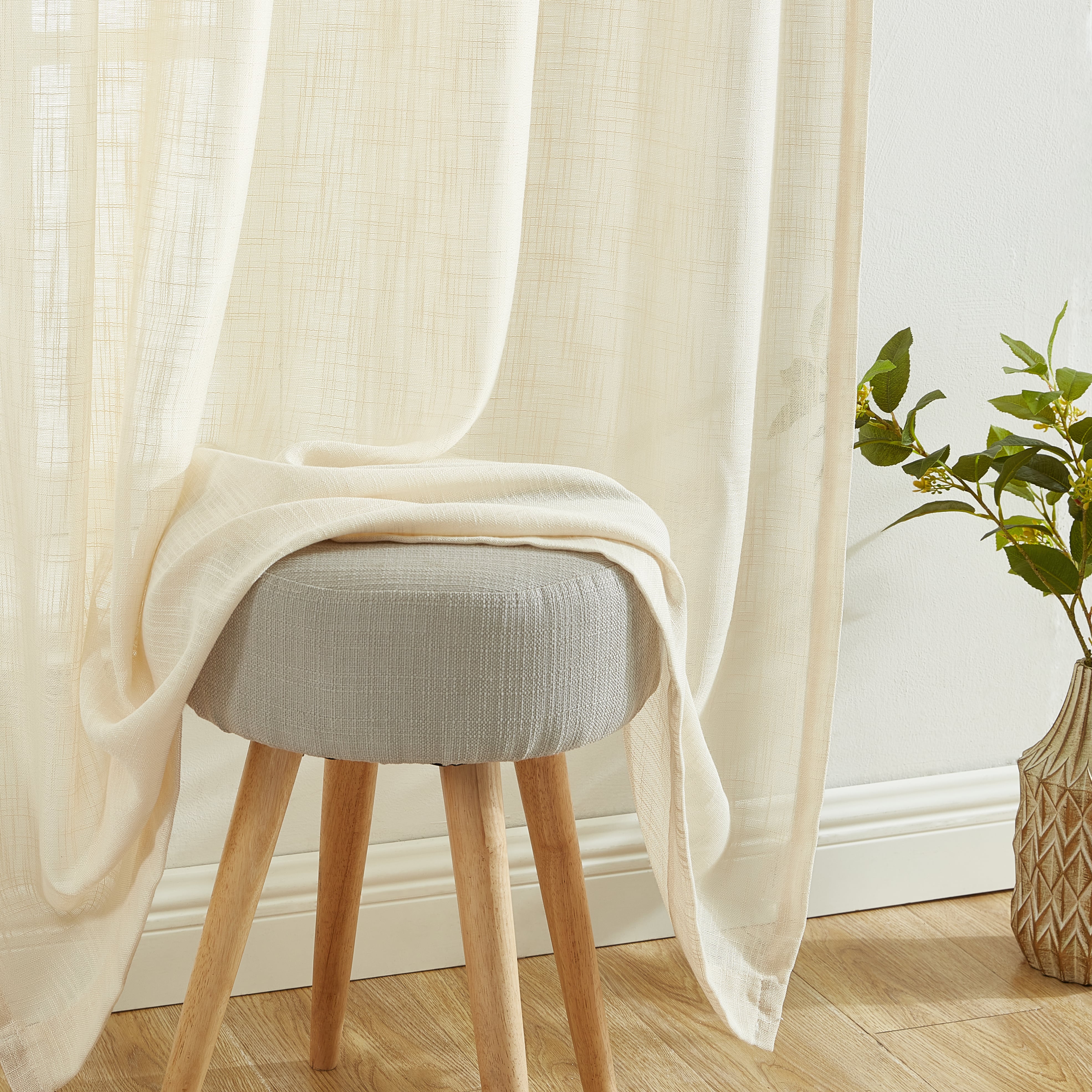 Linda Faux Linen Textured Sheer Rod Pocket Curtain Panels