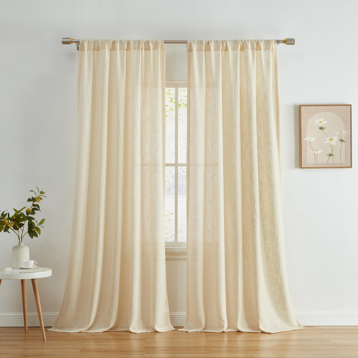 HLC.ME Linda Faux Linen Textured Semi Sheer Privacy Light Filtering ...