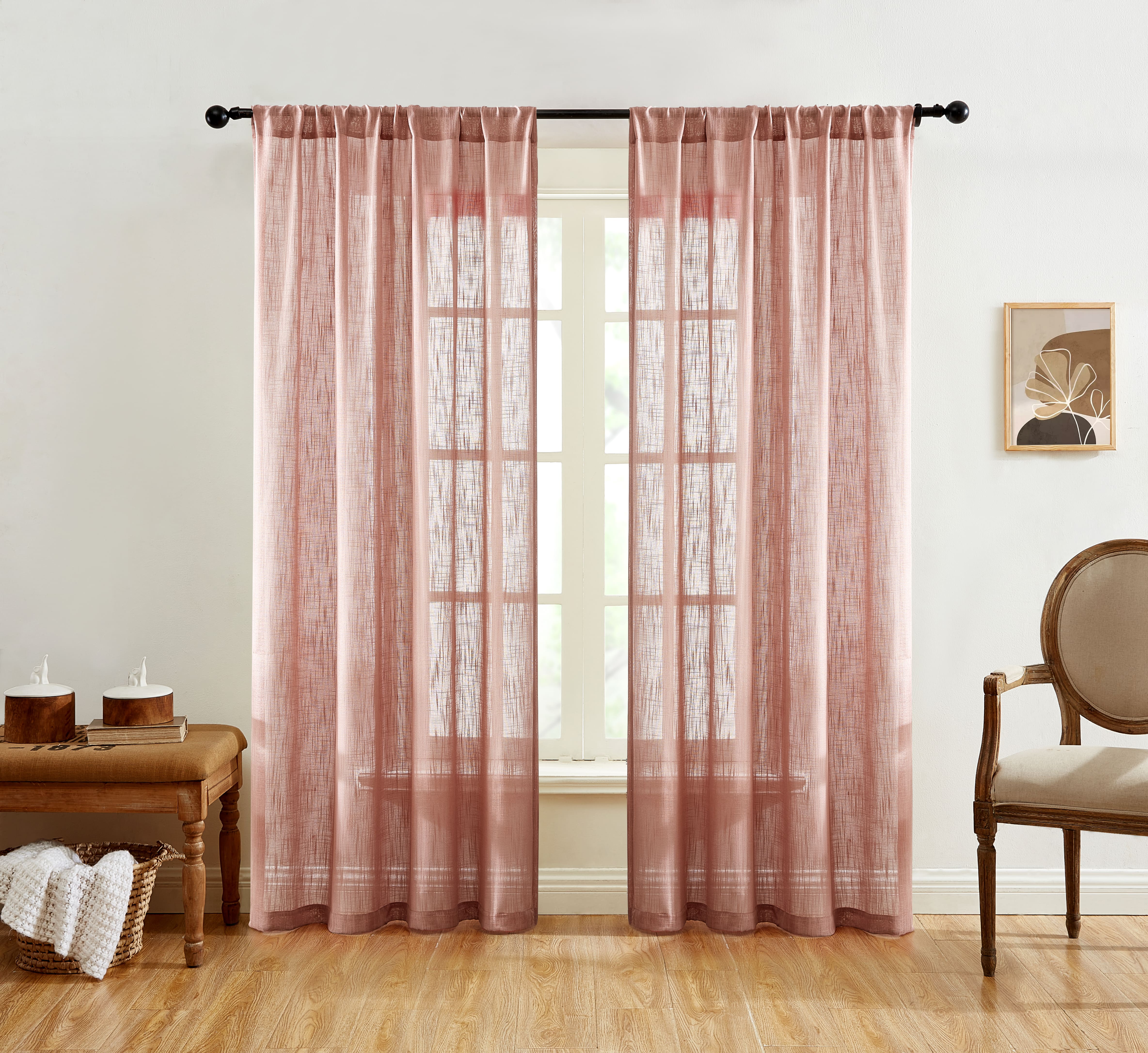 Privacy Faux Linen Textured Semi Sheer Curtain Panels