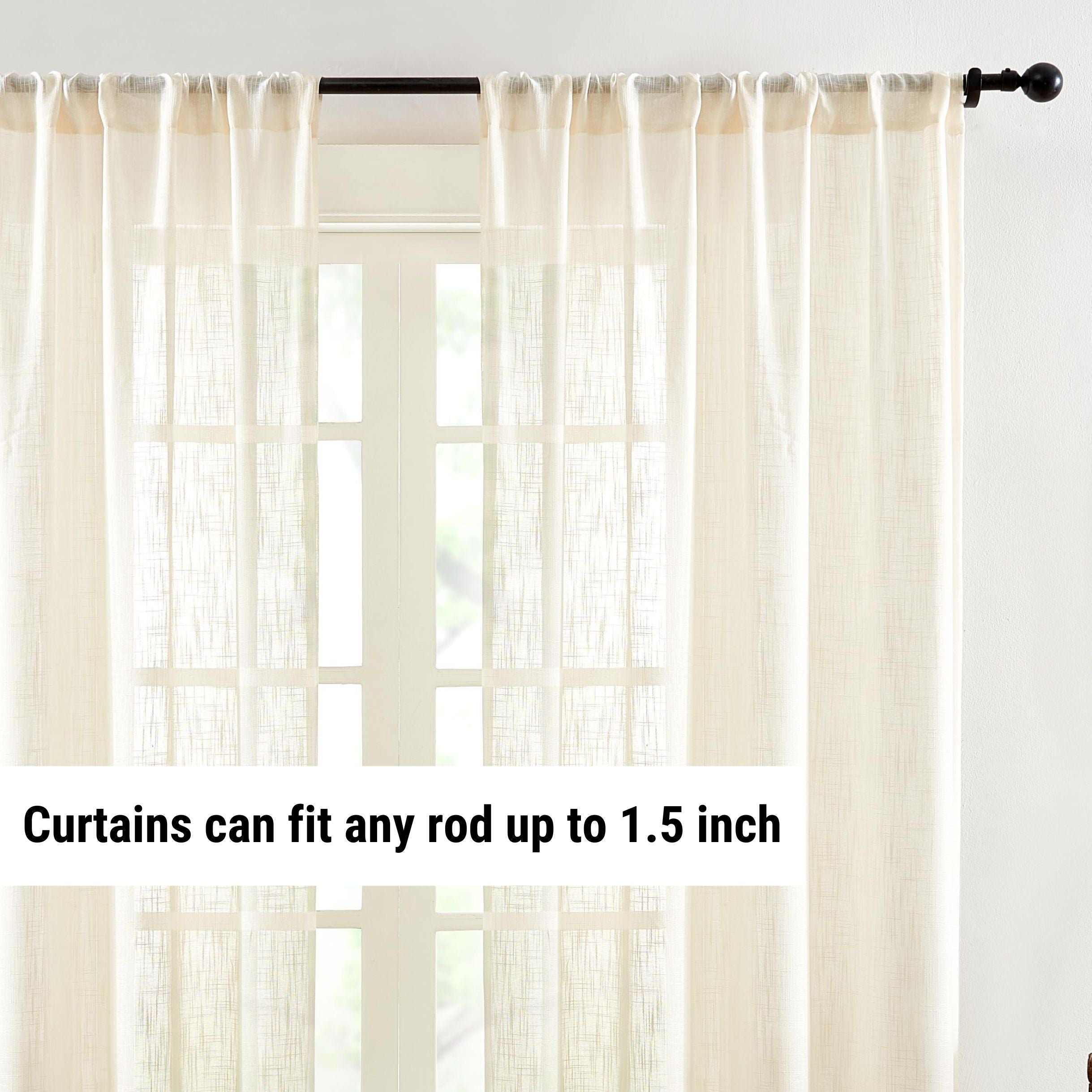 Linda Faux Linen Textured Sheer Rod Pocket Curtain Panels