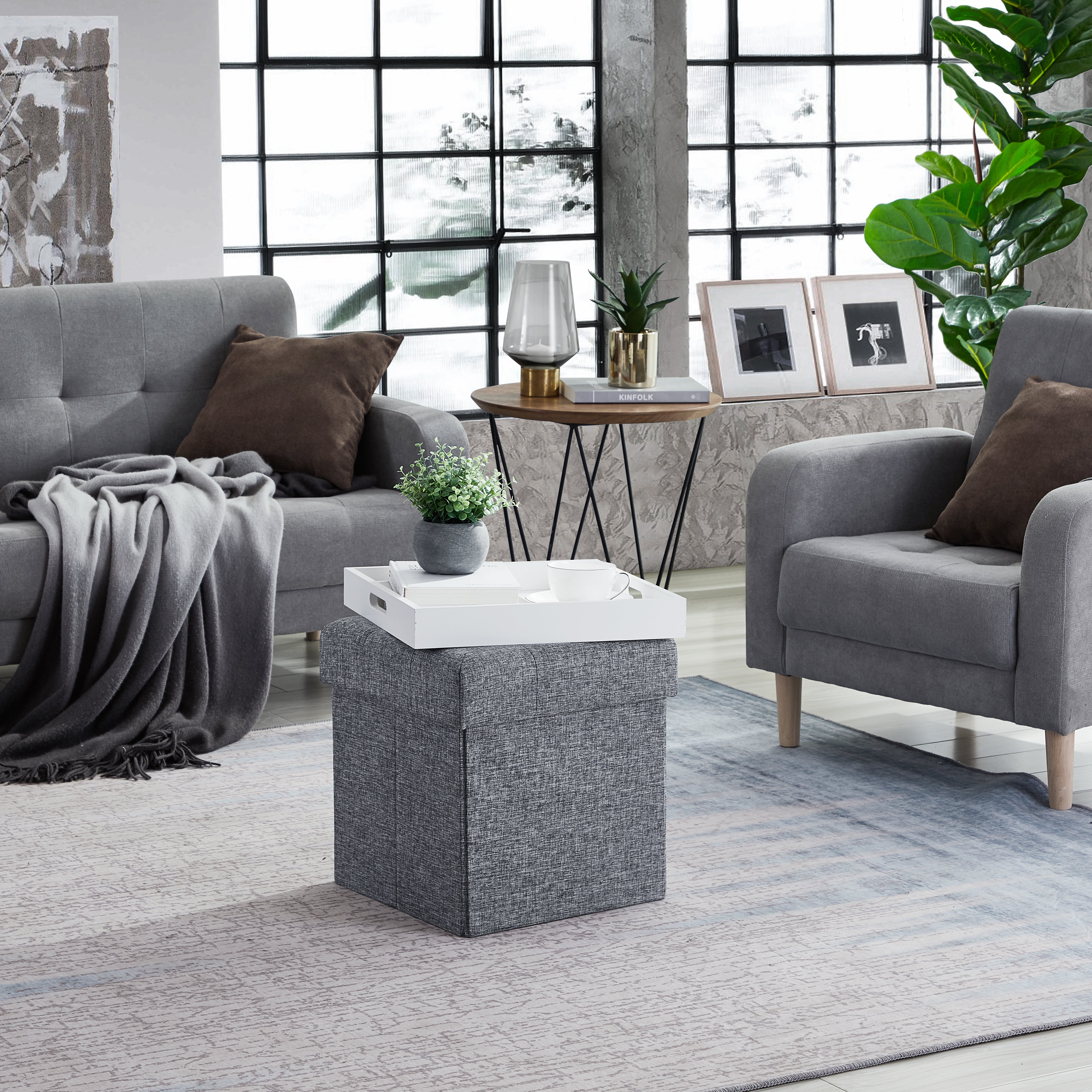 Foldable Tufted Storage Ottoman