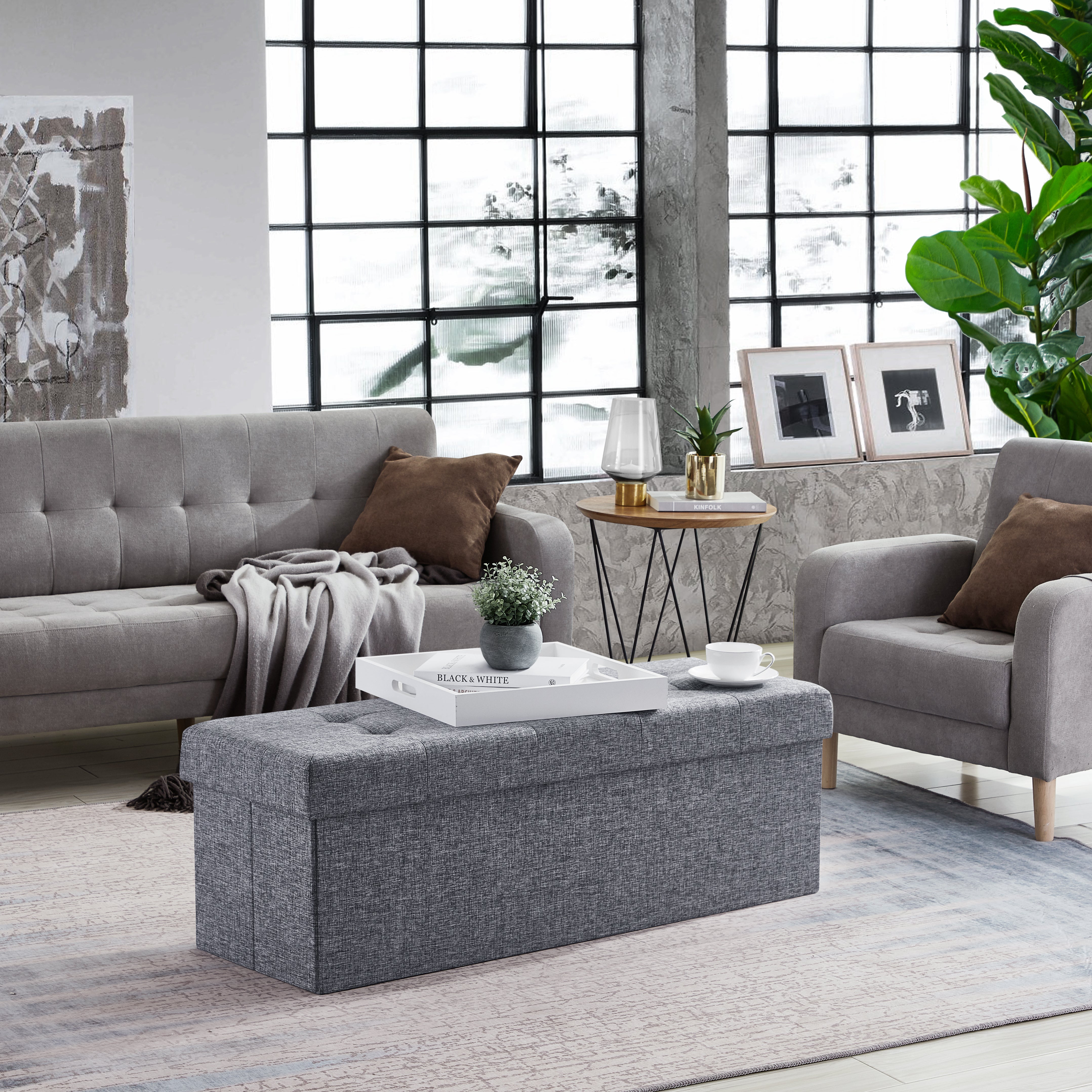Foldable Tufted Storage Ottoman