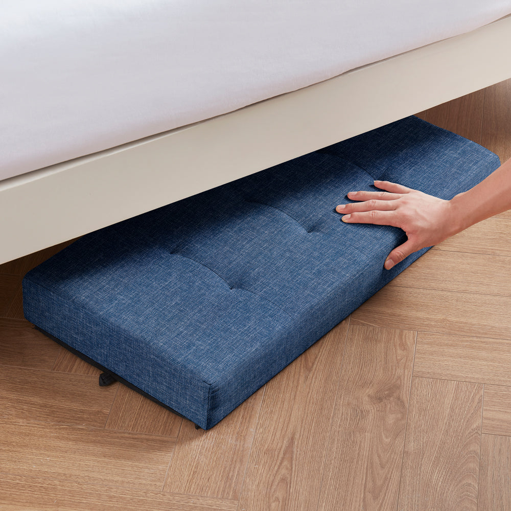 Foldable Tufted 30 Inch Linen Bench Storage Ottoman with Legs - Navy