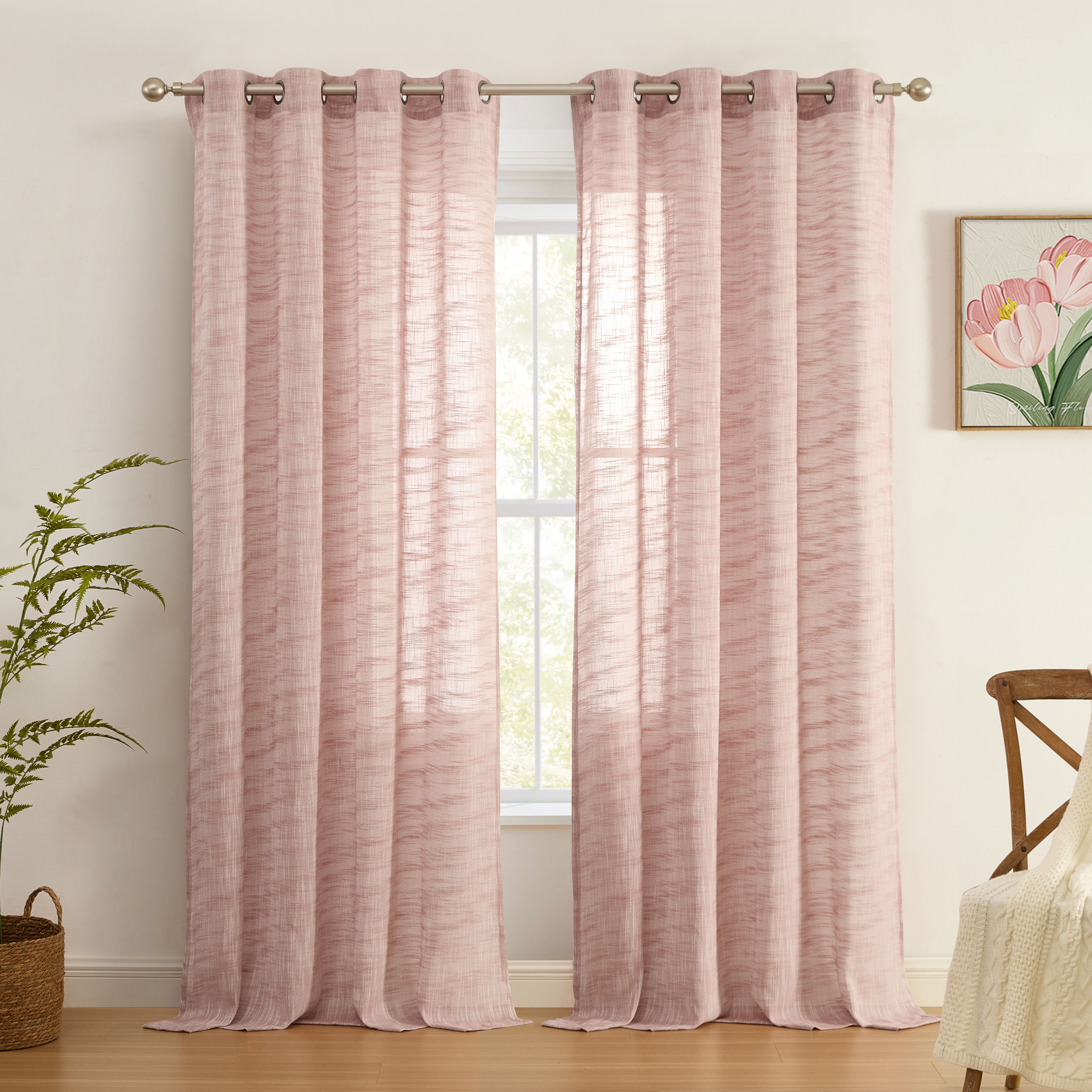 Madison Faux Linen Sheer Grommet Curtain Panels