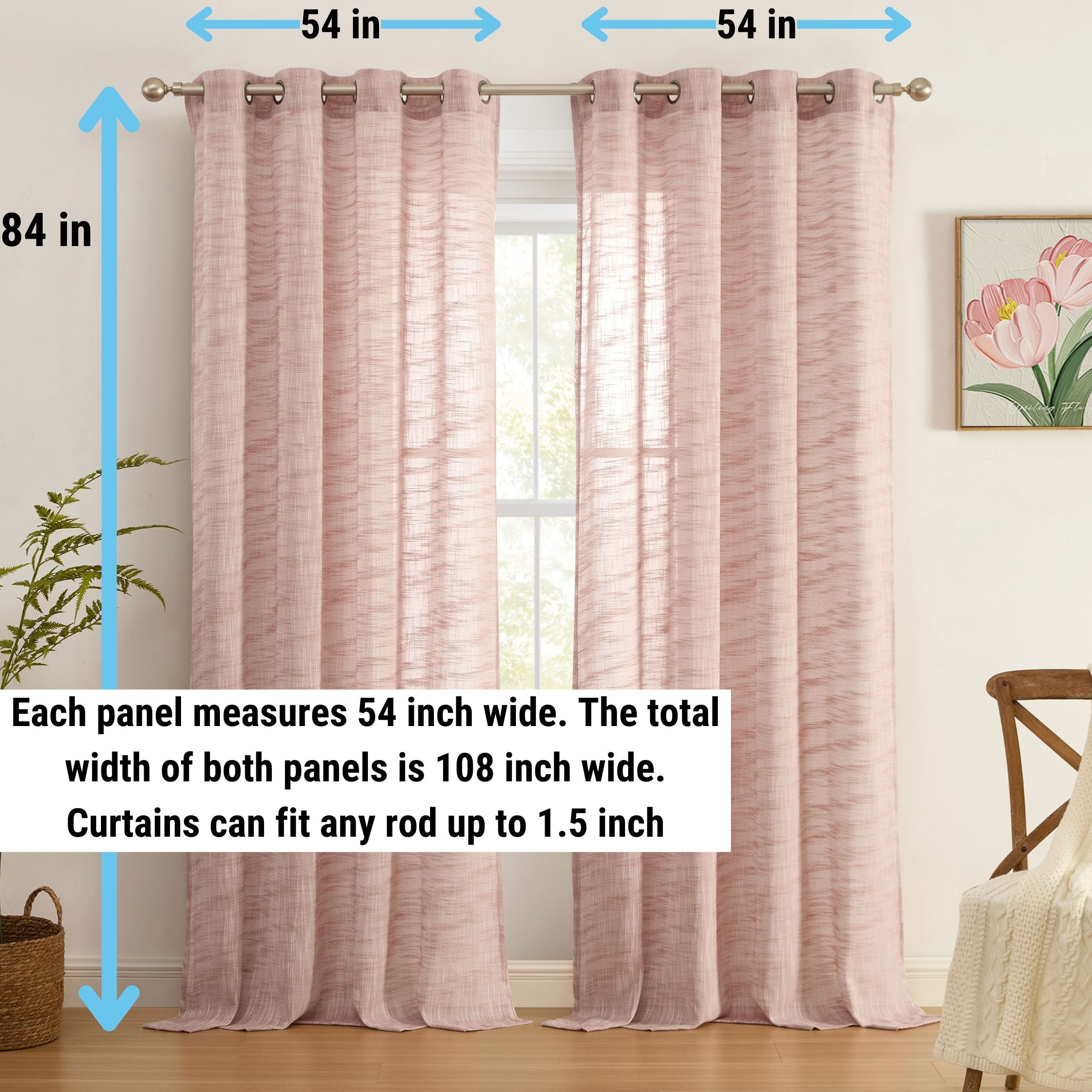 Madison Faux Linen Sheer Grommet Curtain Panels