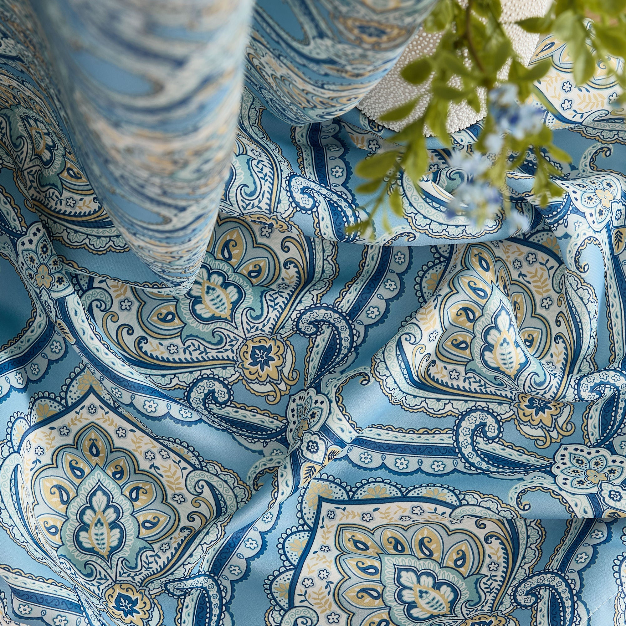 Messina Paisley Damask Back Tab Rod Pocket Window Curtains - Pair