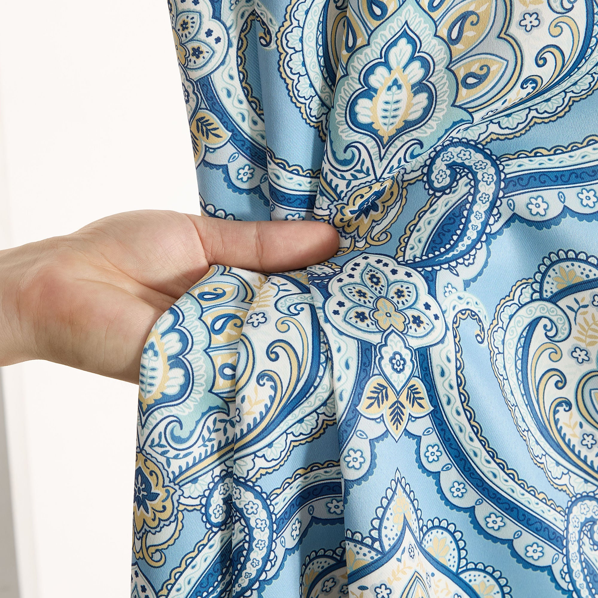 Messina Paisley Damask Back Tab Rod Pocket Window Curtains - Pair