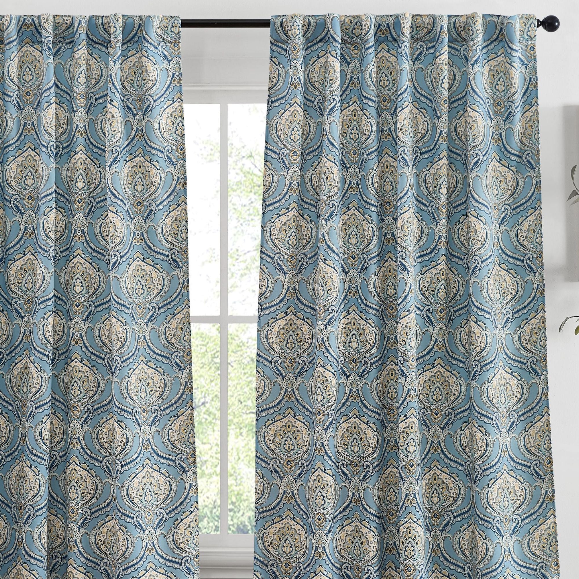 Messina Paisley Damask Back Tab Rod Pocket Window Curtains - Pair
