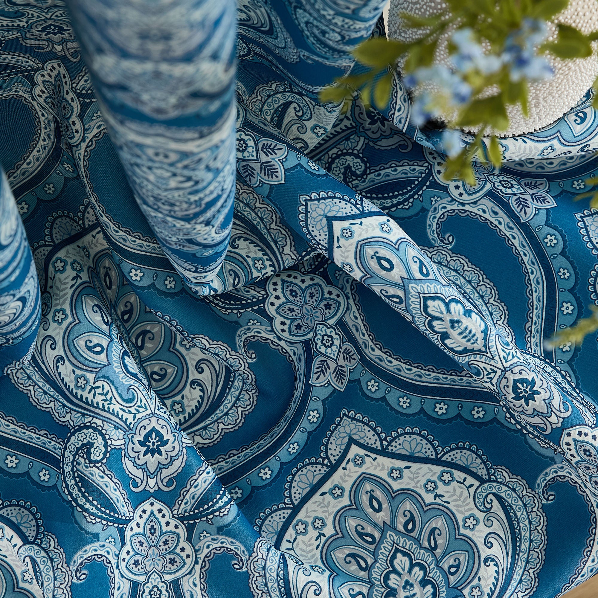 Messina Paisley Damask Back Tab Rod Pocket Window Curtains - Pair