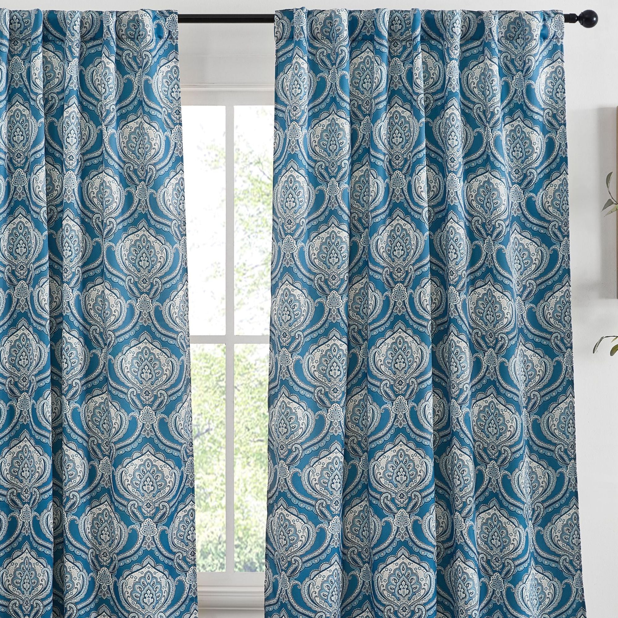 Messina Paisley Damask Back Tab Rod Pocket Window Curtains - Pair
