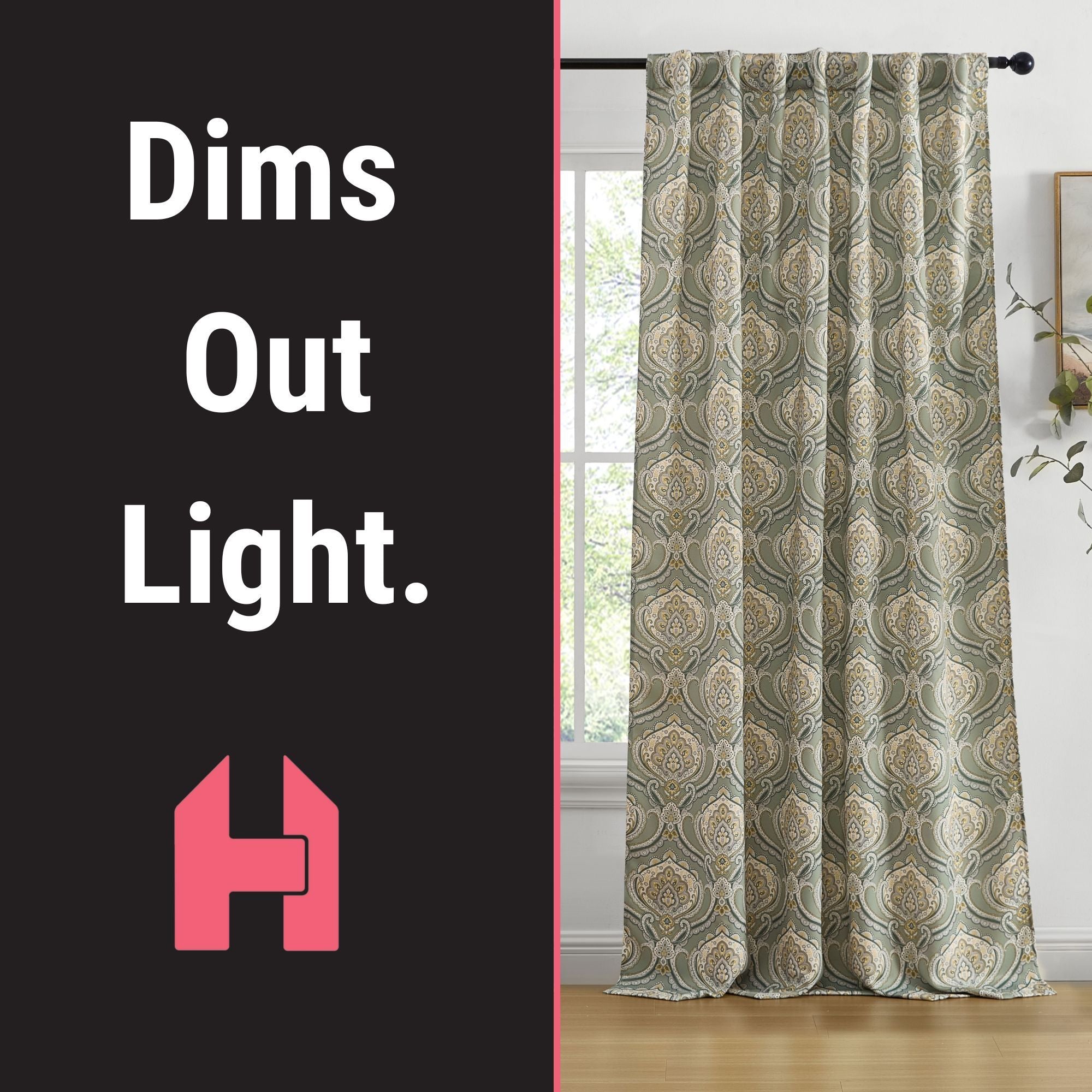 Messina Paisley Damask Back Tab Rod Pocket Window Curtains - Pair