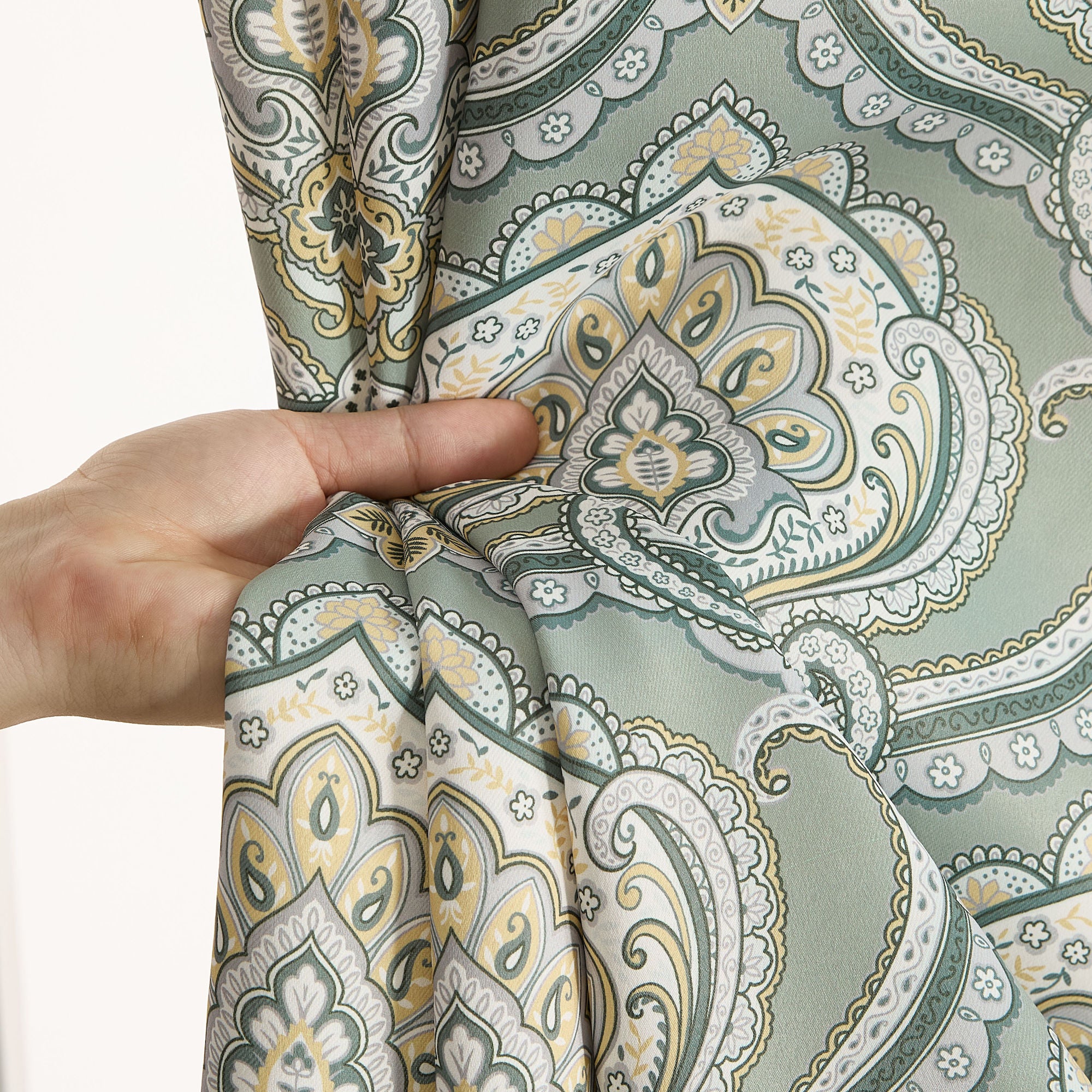 Messina Paisley Damask Back Tab Rod Pocket Window Curtains - Pair