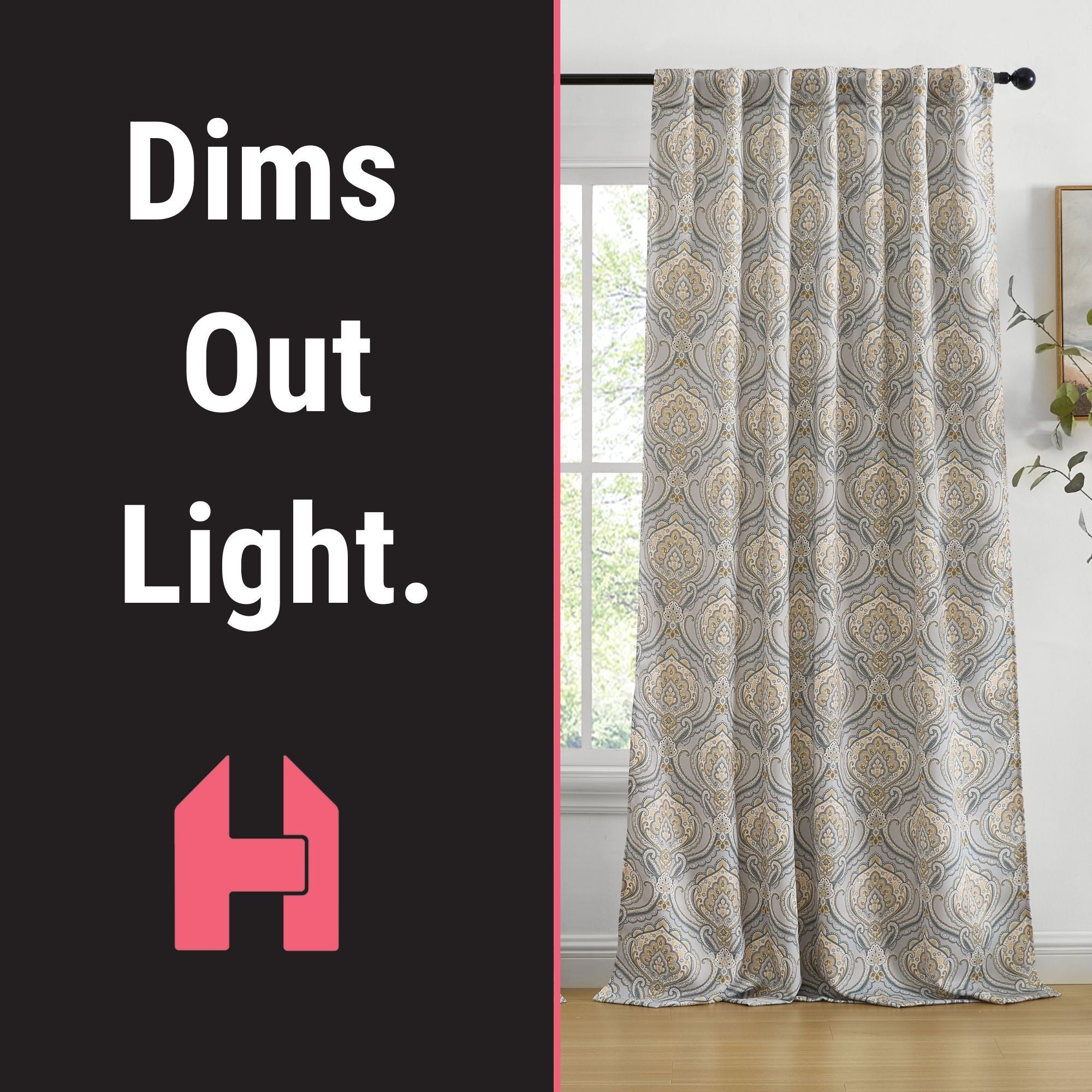 Messina Paisley Damask Back Tab Rod Pocket Window Curtains - Pair