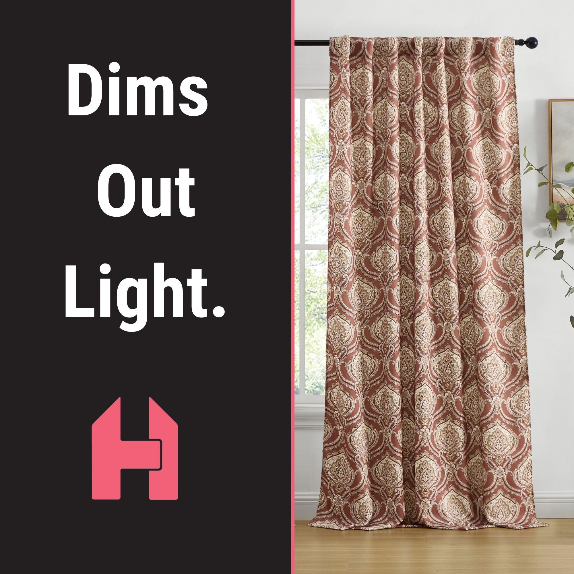 Messina Paisley Damask Back Tab Rod Pocket Window Curtains - Pair