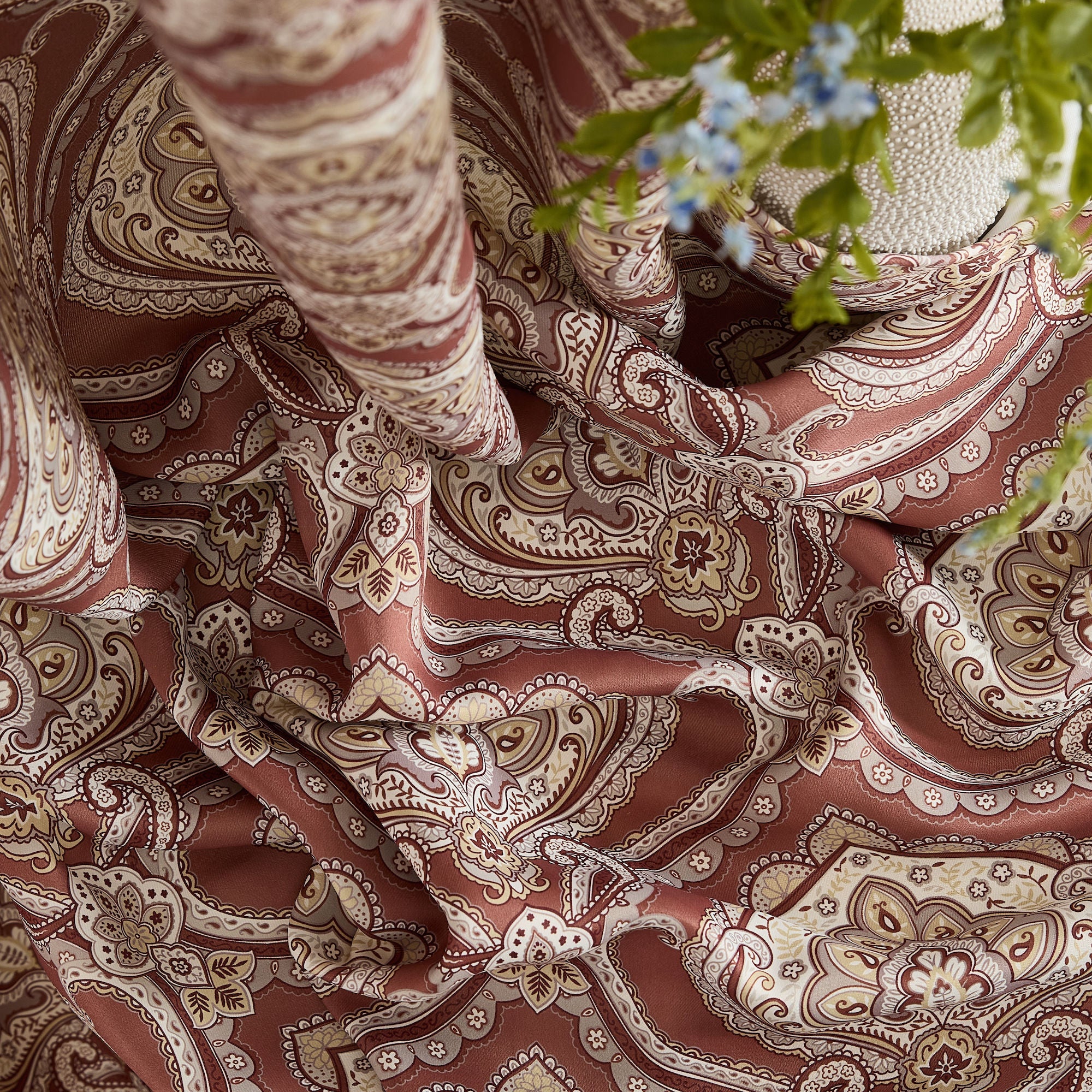 Messina Paisley Damask Back Tab Rod Pocket Window Curtains - Pair