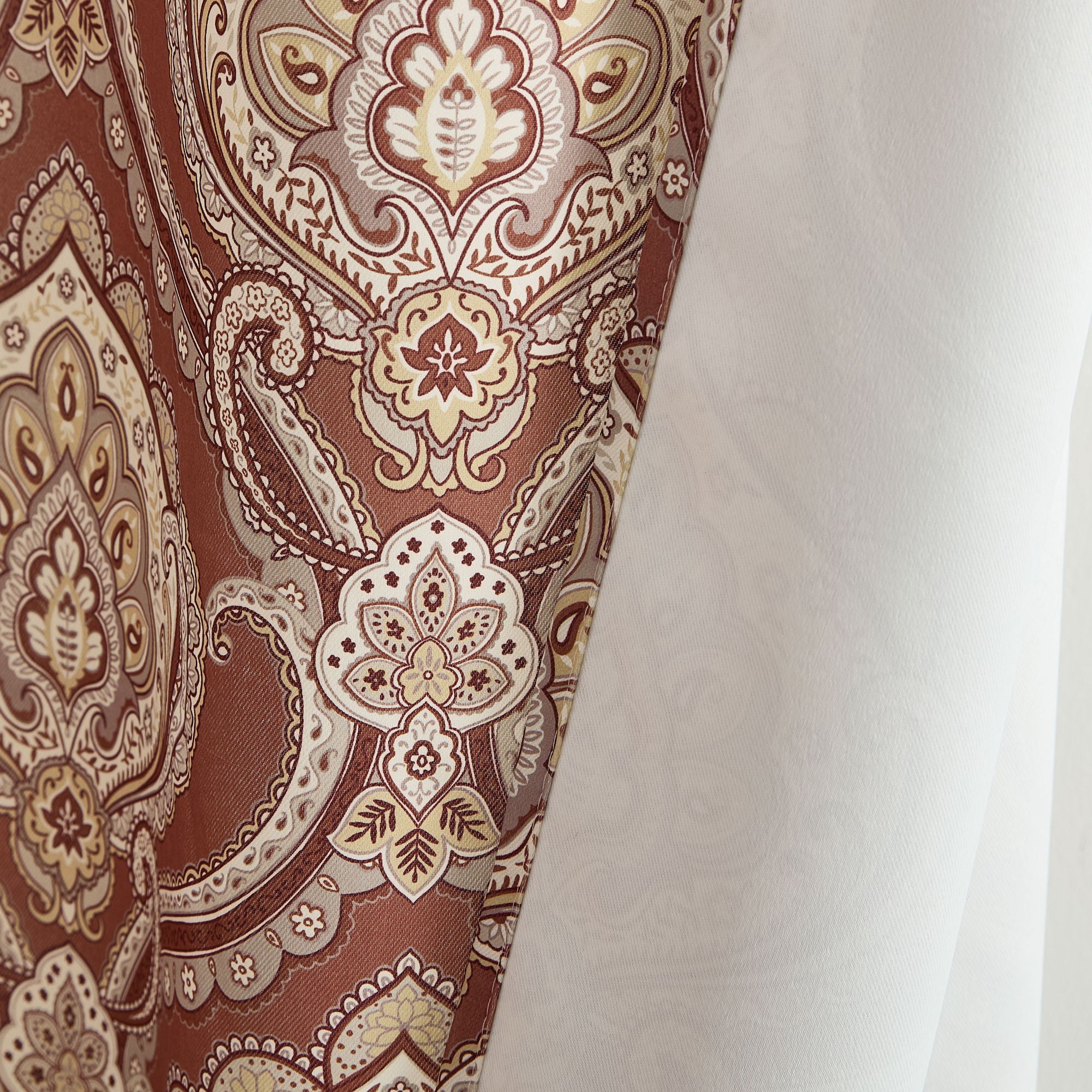 Messina Paisley Damask Back Tab Rod Pocket Window Curtains - Pair