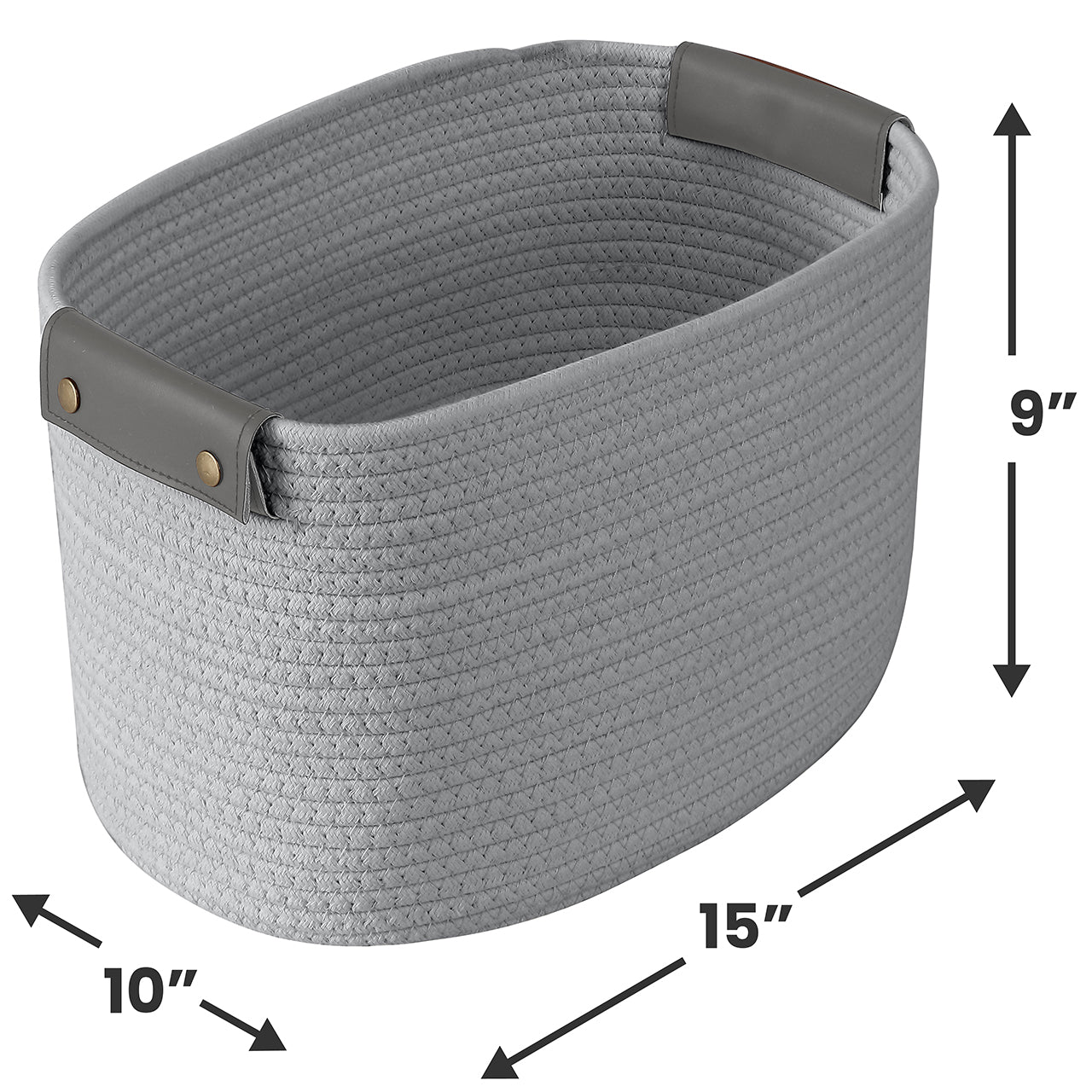 3 Pack Woven Cotton Rope Shelf Storage Basket with Leather Handles