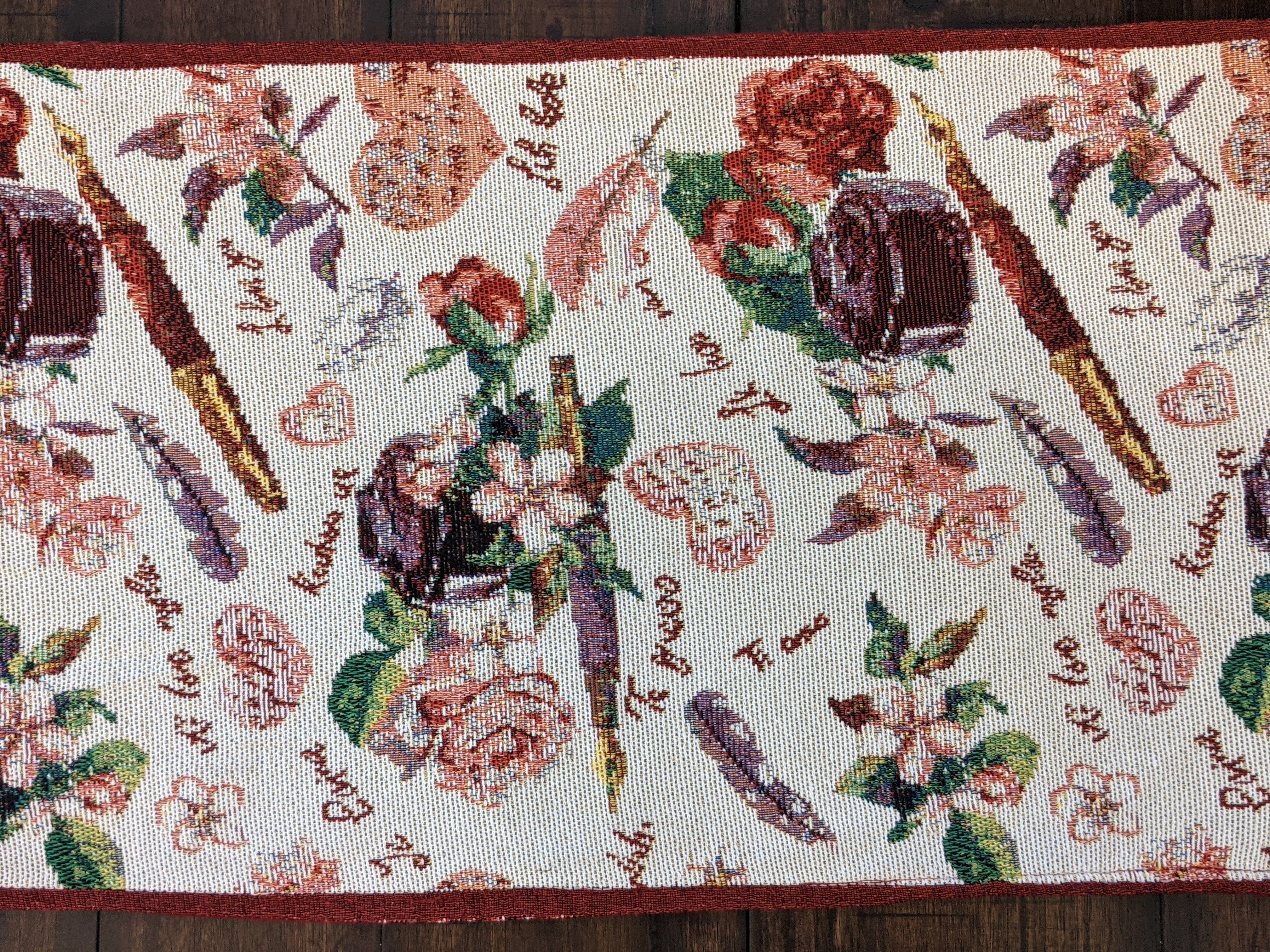 Sweet Heart Love Notes Pink Floral Woven Tapestry Dining Table Runner (18273)