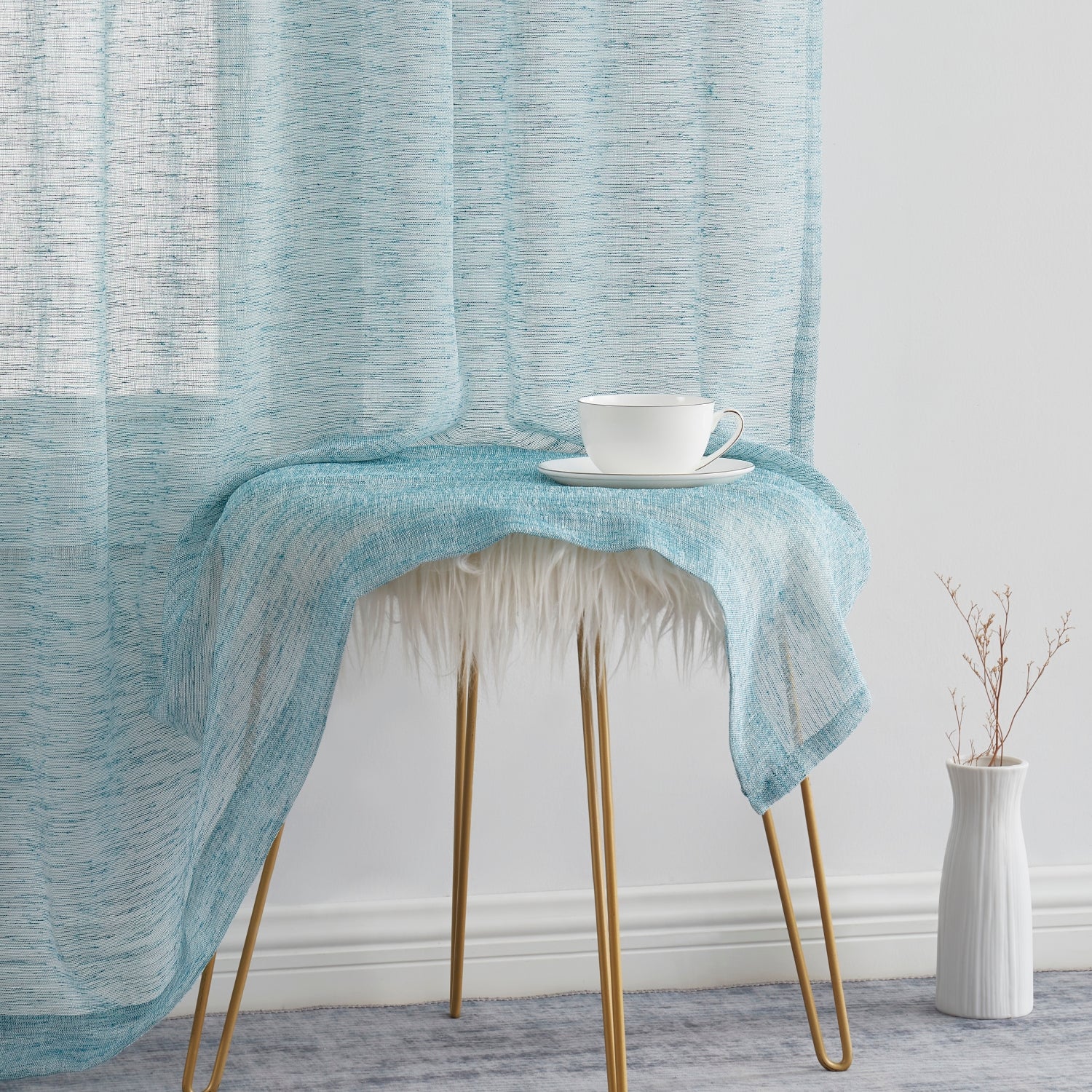 Penelope Faux Linen Sheer Curtain Panels