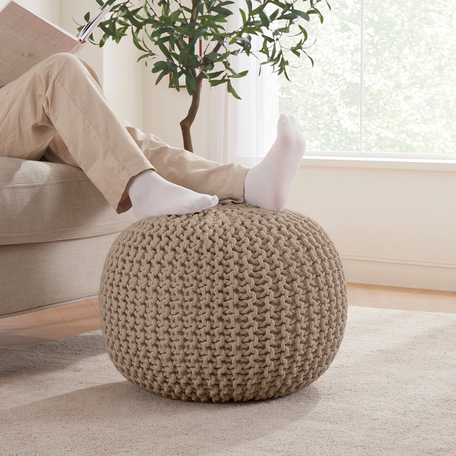 Cotton Classic Braid Pouf Ottoman