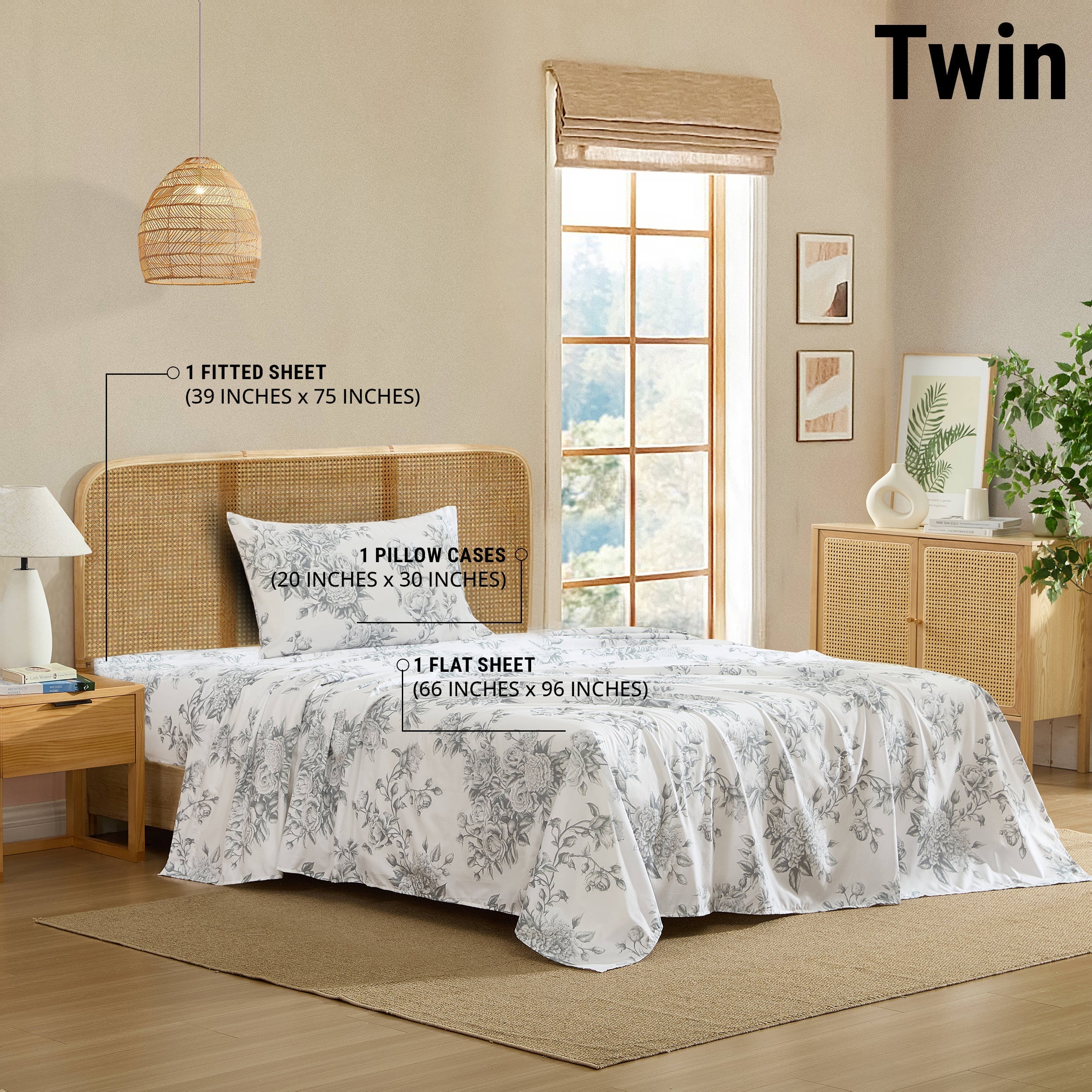 Rose Toile Floral Bed Sheets