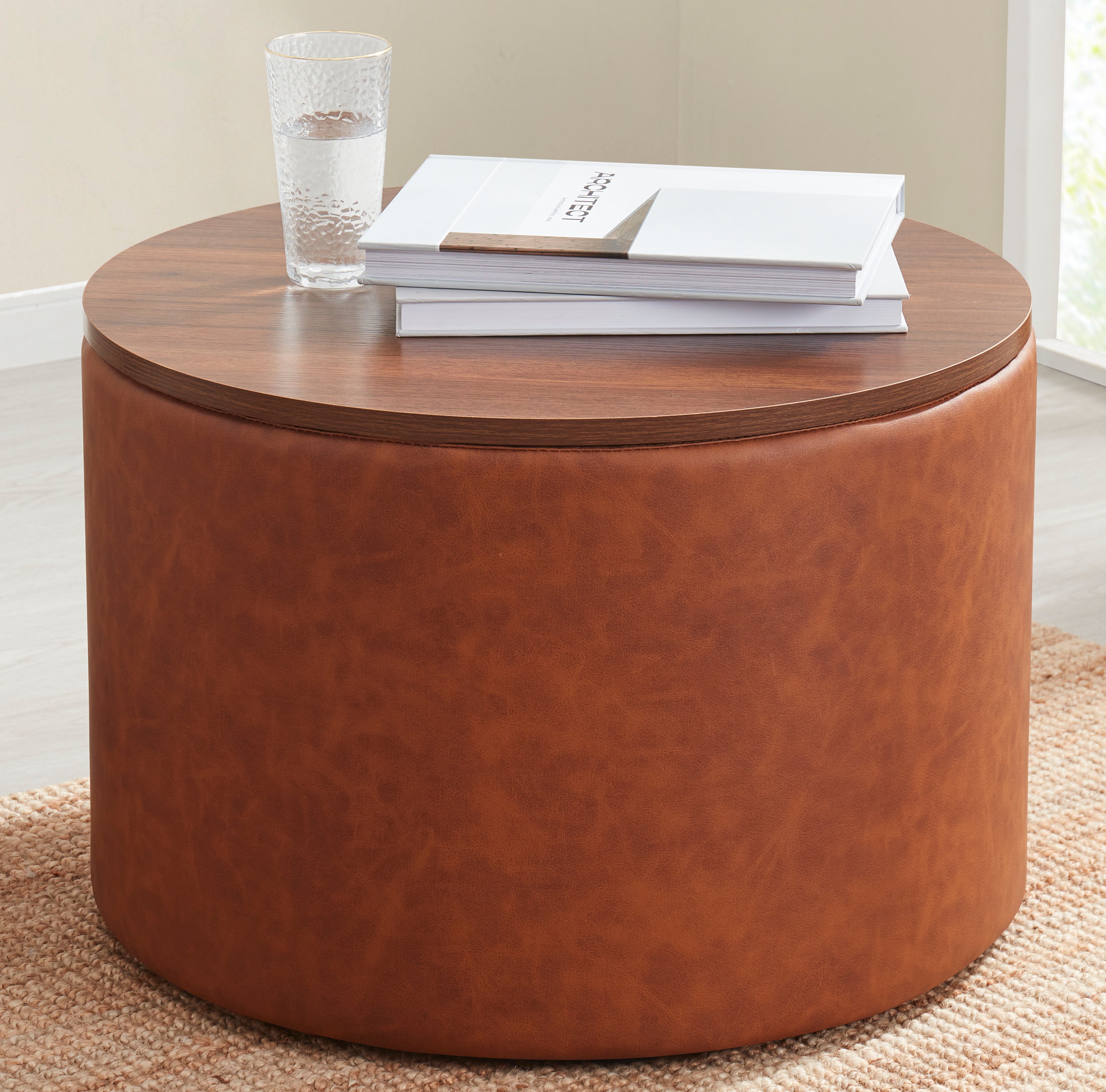 Parker Round Linen Coffee Table Storage Ottoman