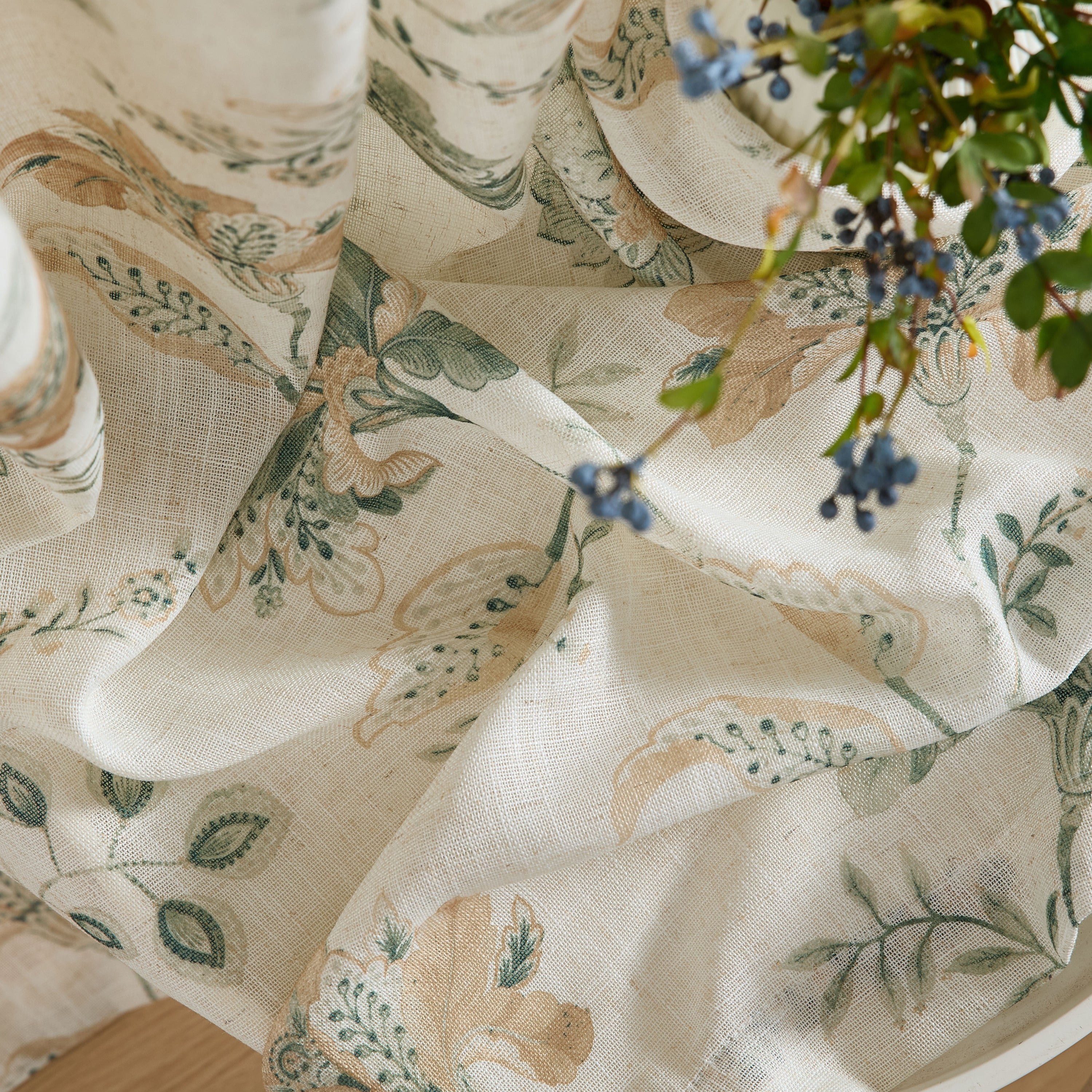 Spring Bloom Linen Floral Rod Pocket Back Tab Curtains