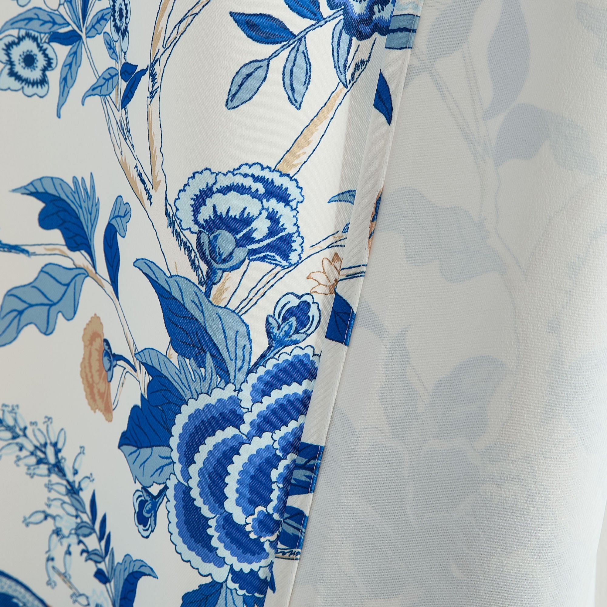 Scarlet Floral & Birds Back Tab Rod Pocket Window Curtains - Pair