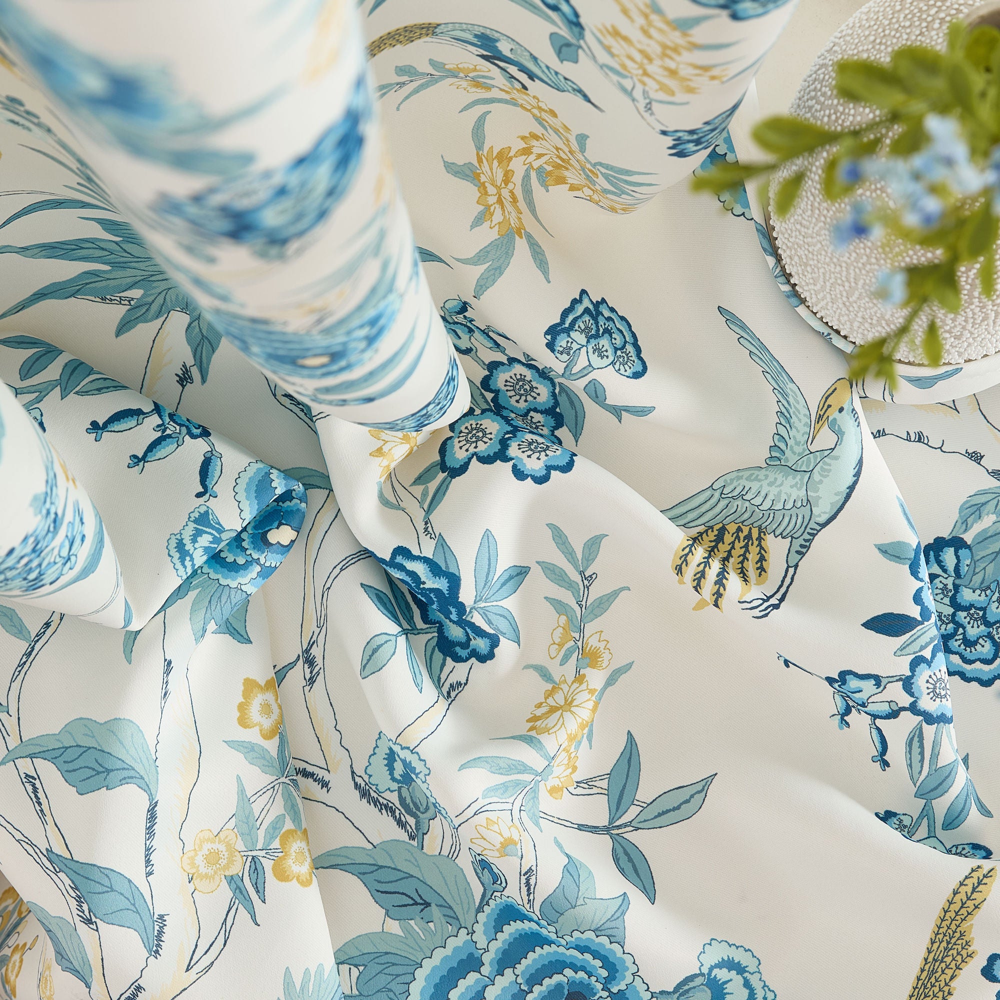 Scarlet Floral & Birds Back Tab Rod Pocket Window Curtains - Pair