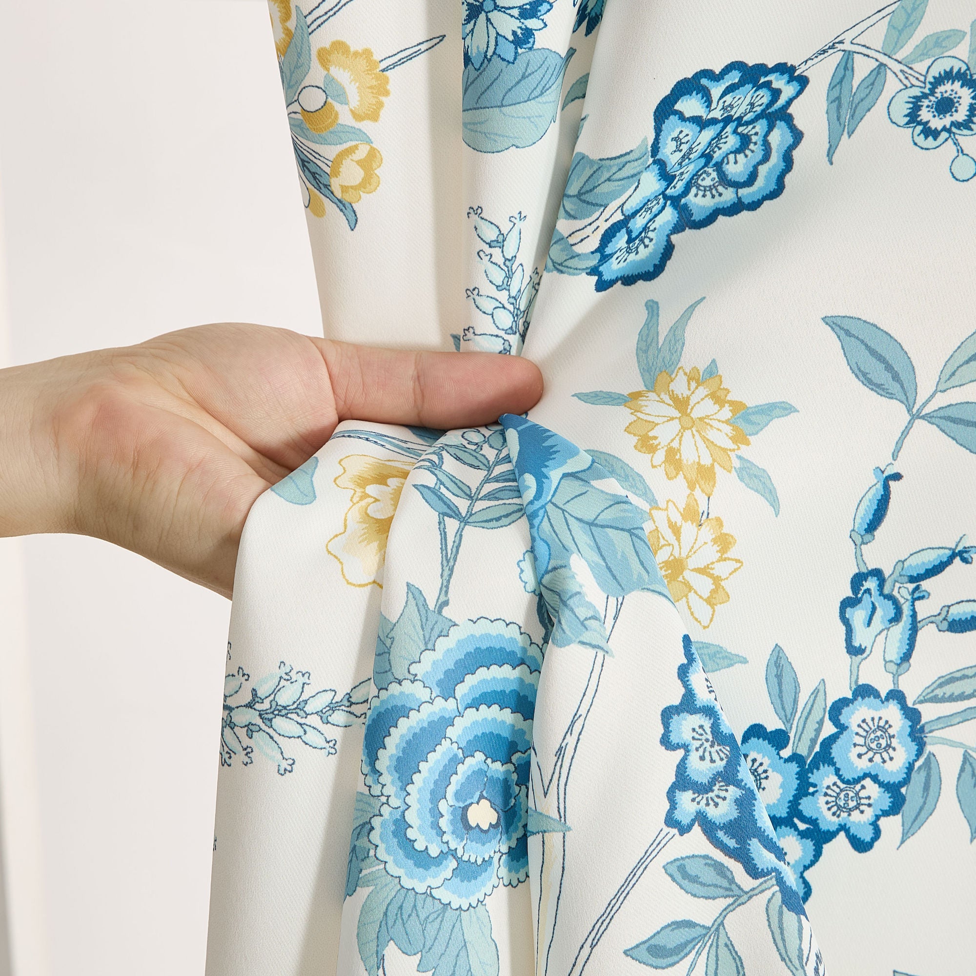 Scarlet Floral & Birds Back Tab Rod Pocket Window Curtains - Pair