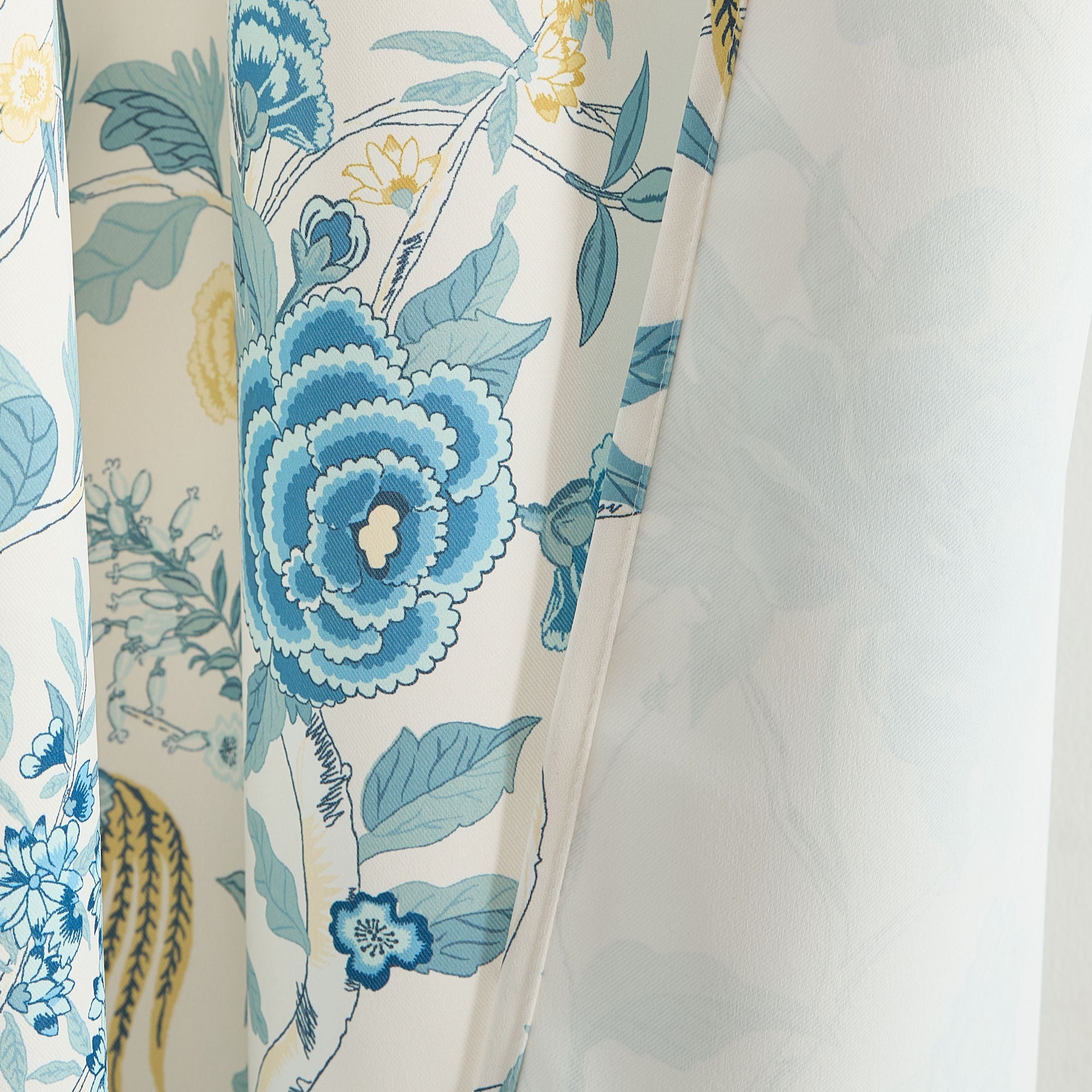 Scarlet Floral & Birds Back Tab Rod Pocket Window Curtains - Pair