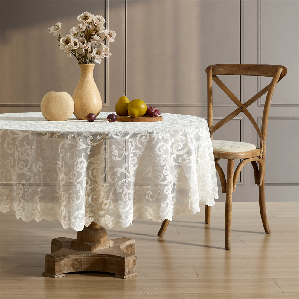 Scroll Lace Round Fabric Tablecloth