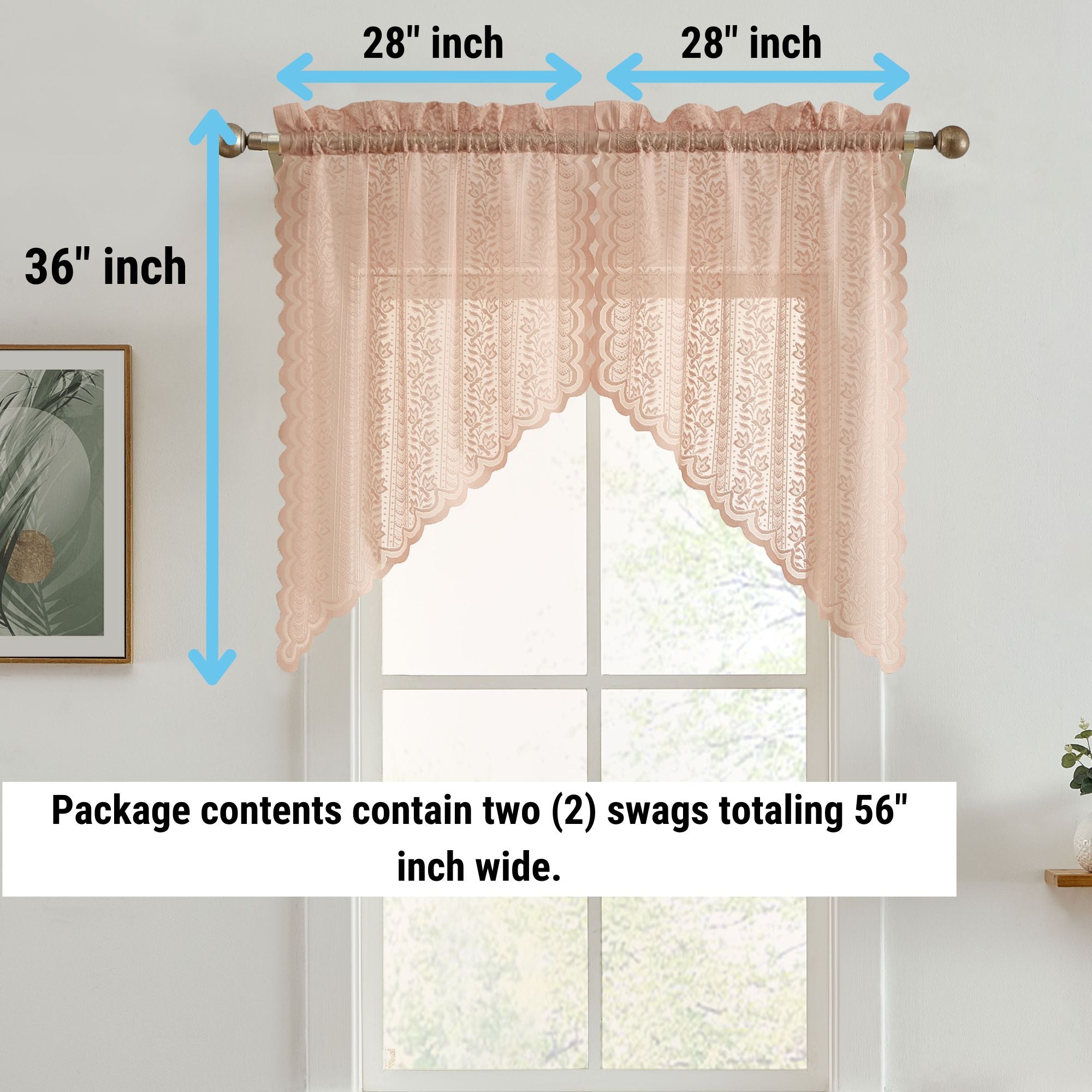 Sophia Floral Rod Pocket Lace Swags