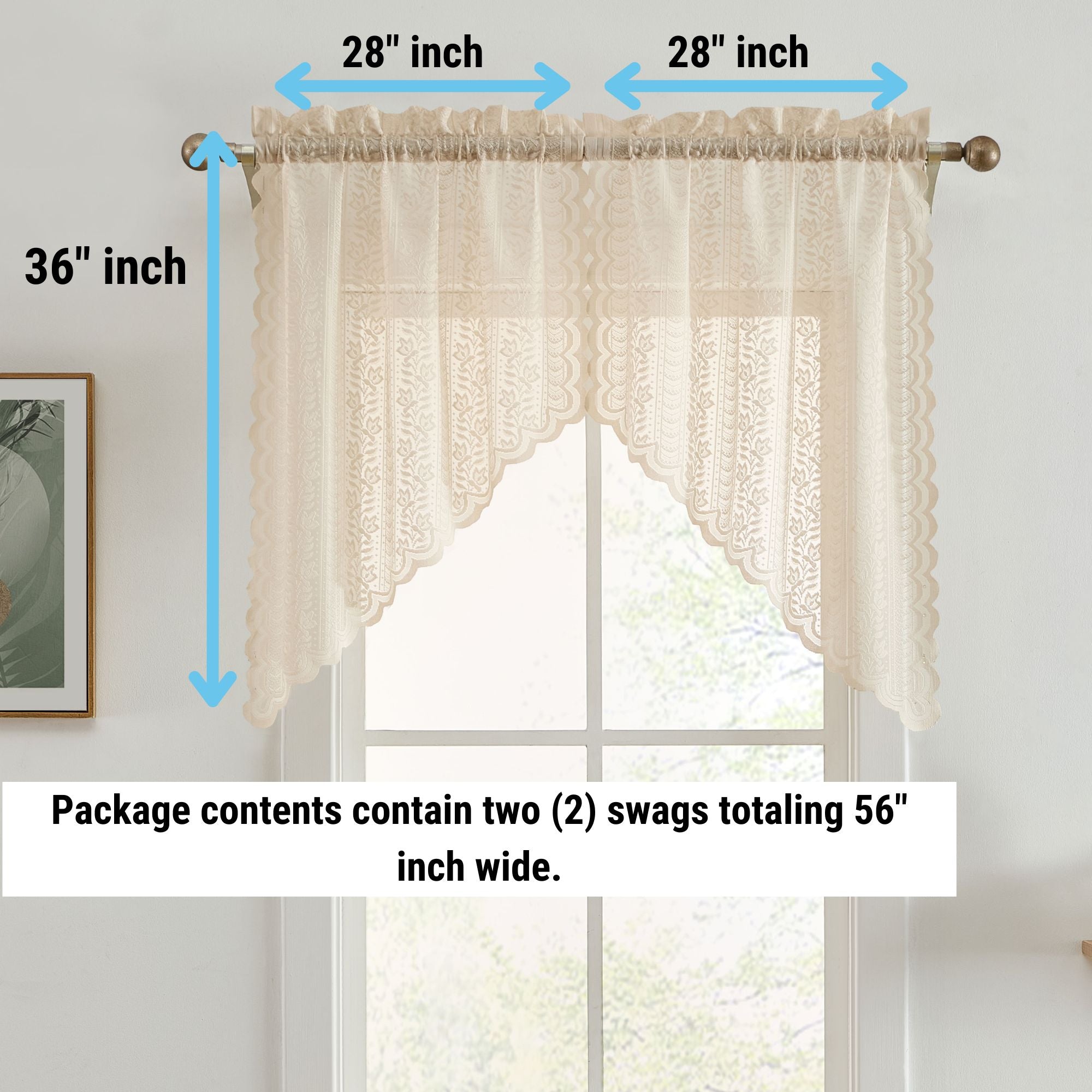 Sophia Floral Rod Pocket Lace Swags